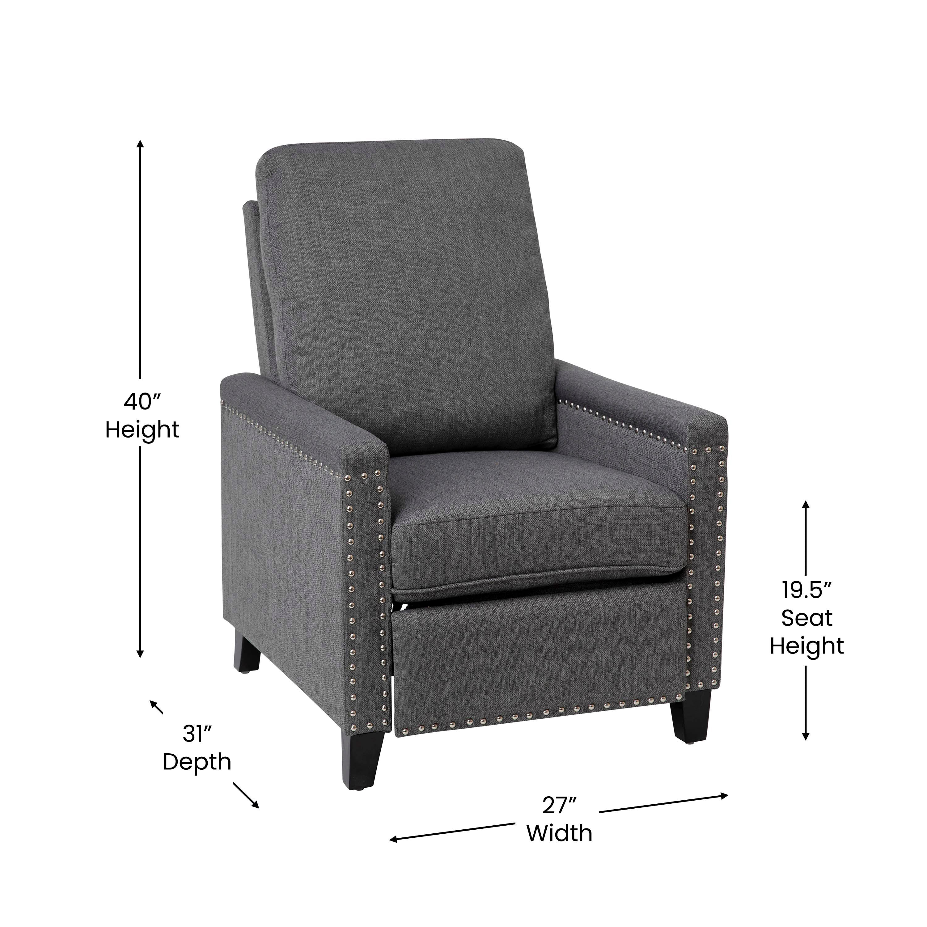 Carson Transitional Style Push Back Recliner Chair - Pillow Back Recliner - Polyester Fabric Upholstery - Accent Nail Trim