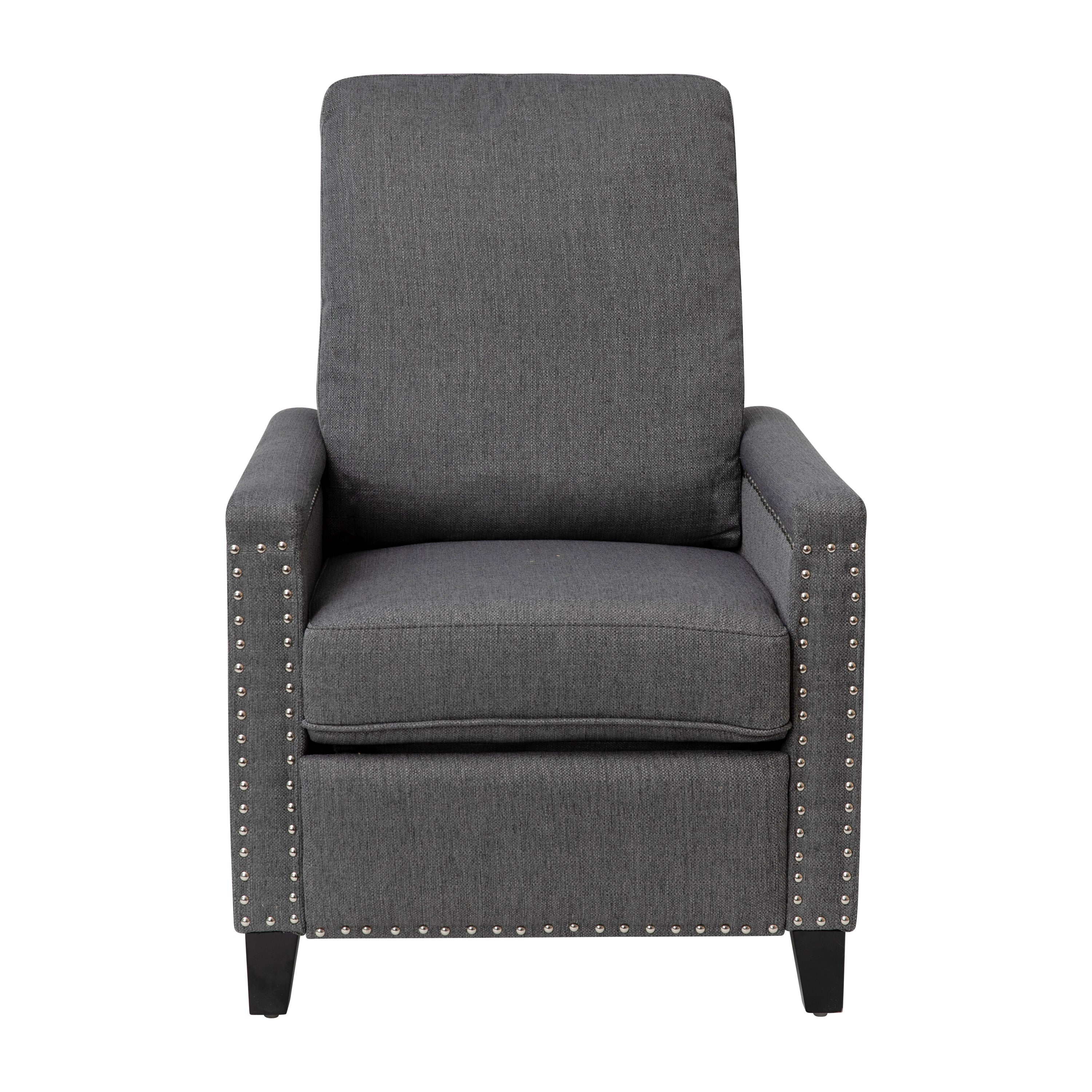 Carson Transitional Style Push Back Recliner Chair - Pillow Back Recliner - Polyester Fabric Upholstery - Accent Nail Trim