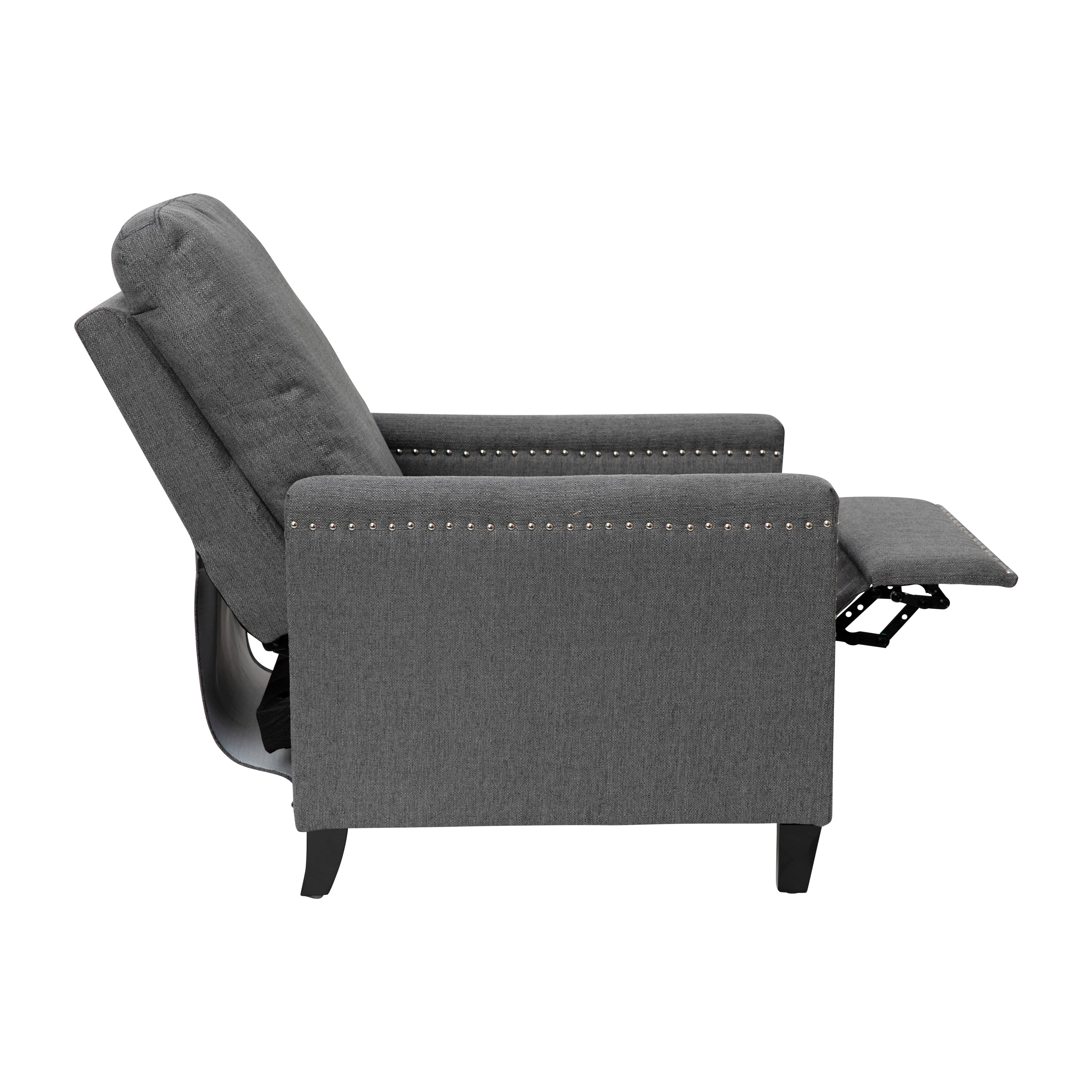 Carson Transitional Style Push Back Recliner Chair - Pillow Back Recliner - Polyester Fabric Upholstery - Accent Nail Trim