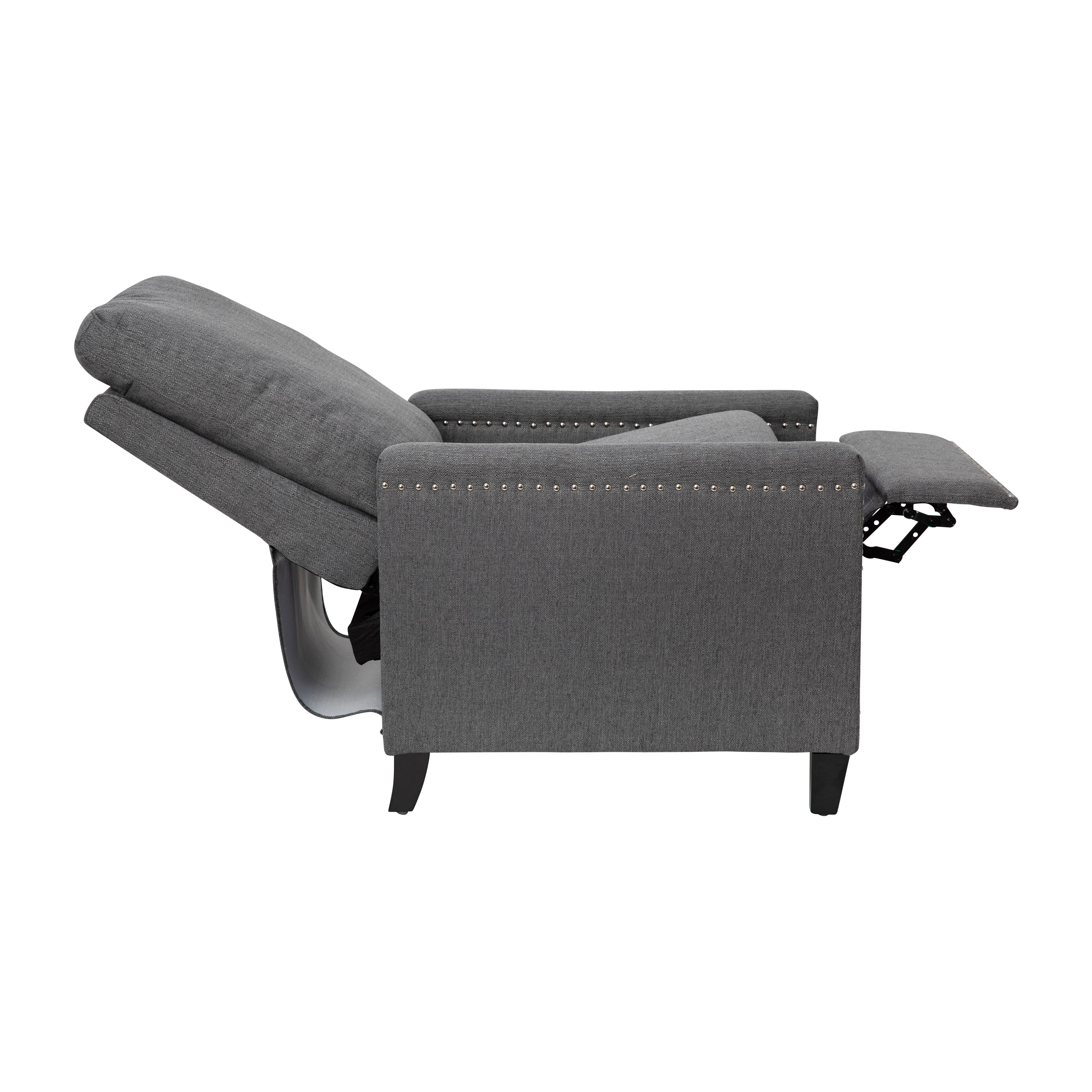 Carson Transitional Style Push Back Recliner Chair - Pillow Back Recliner - Polyester Fabric Upholstery - Accent Nail Trim