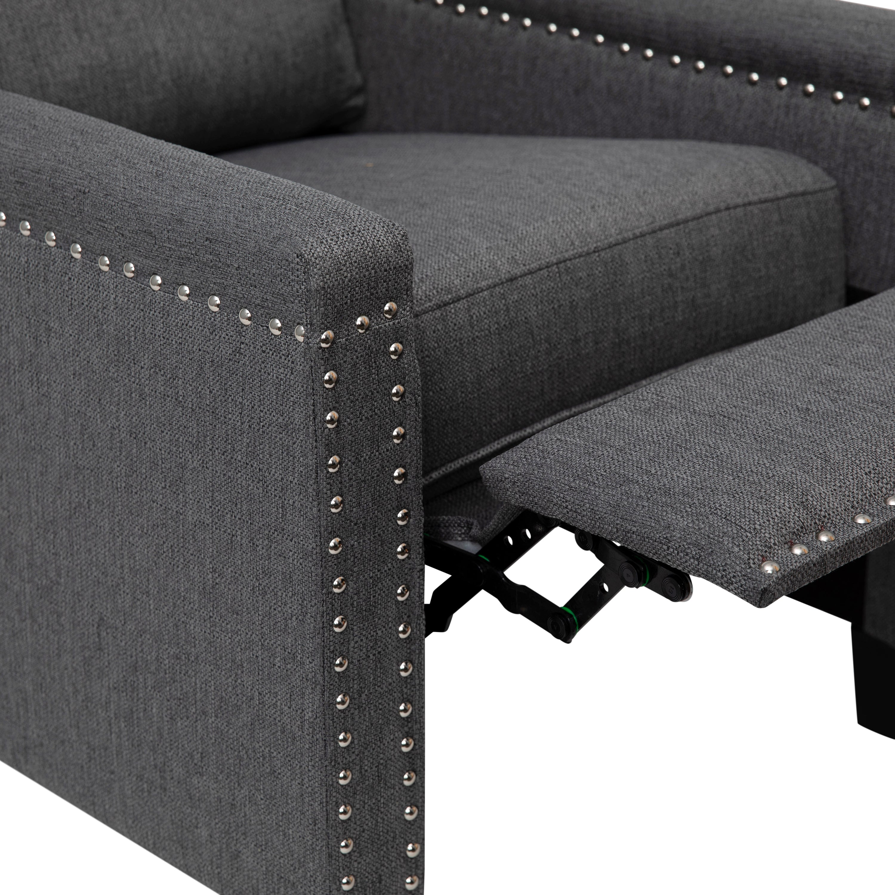 Carson Transitional Style Push Back Recliner Chair - Pillow Back Recliner - Polyester Fabric Upholstery - Accent Nail Trim