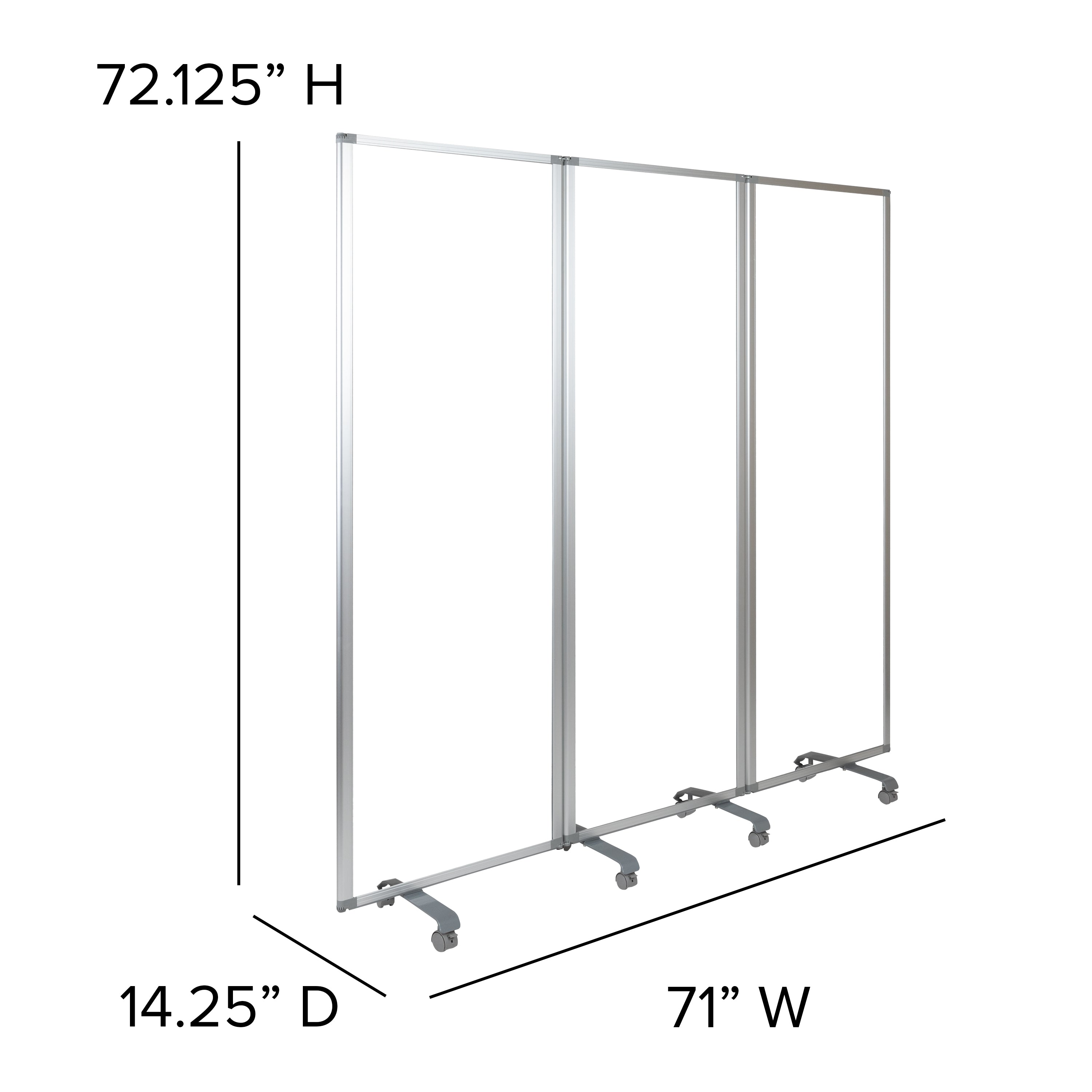 Transparent Acrylic Mobile Partition with Lockable Casters (3 Sections Included)-Mobile Acrylic Partitions-Flash Furniture-Wall2Wall Furnishings