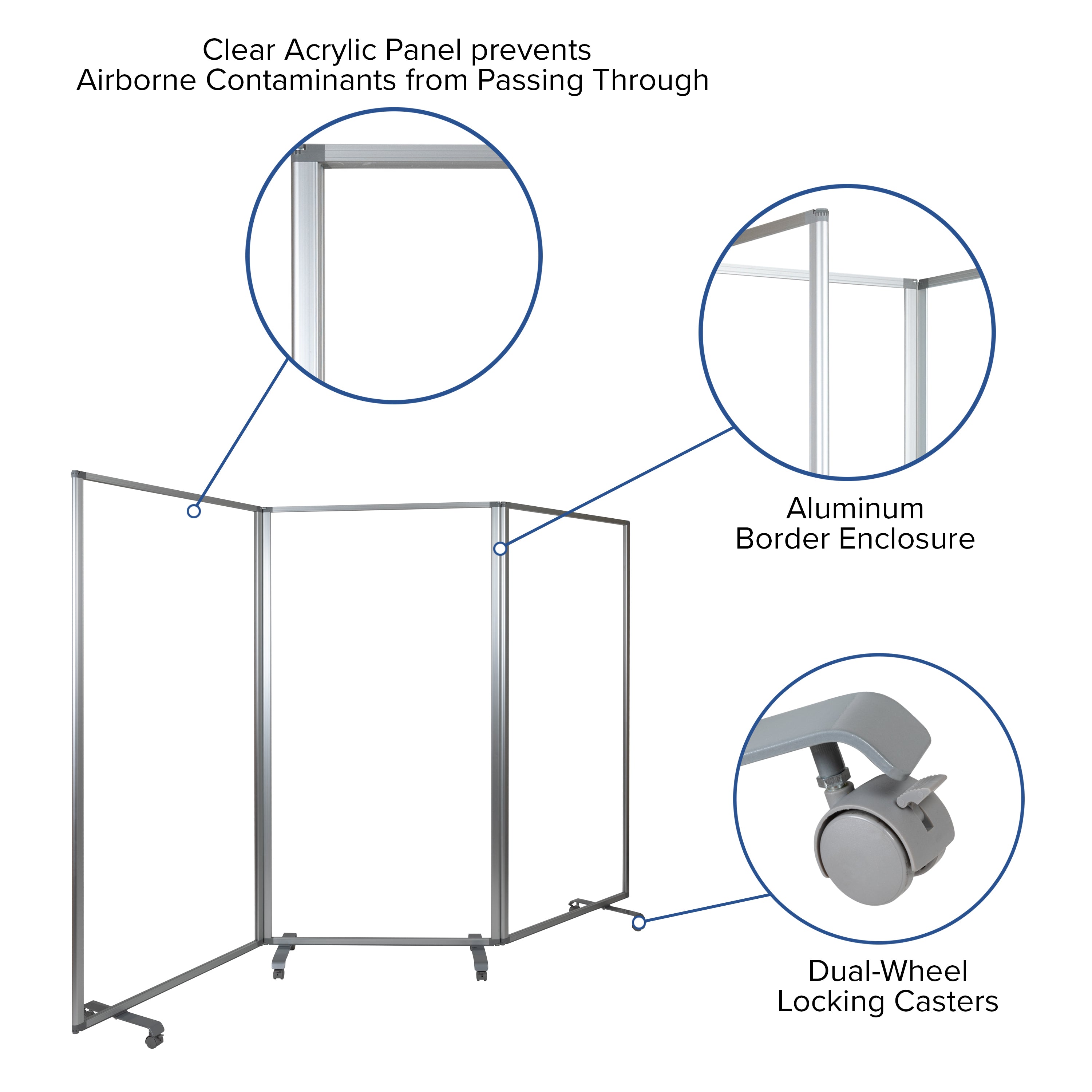 Transparent Acrylic Mobile Partition with Lockable Casters (3 Sections Included)-Mobile Acrylic Partitions-Flash Furniture-Wall2Wall Furnishings