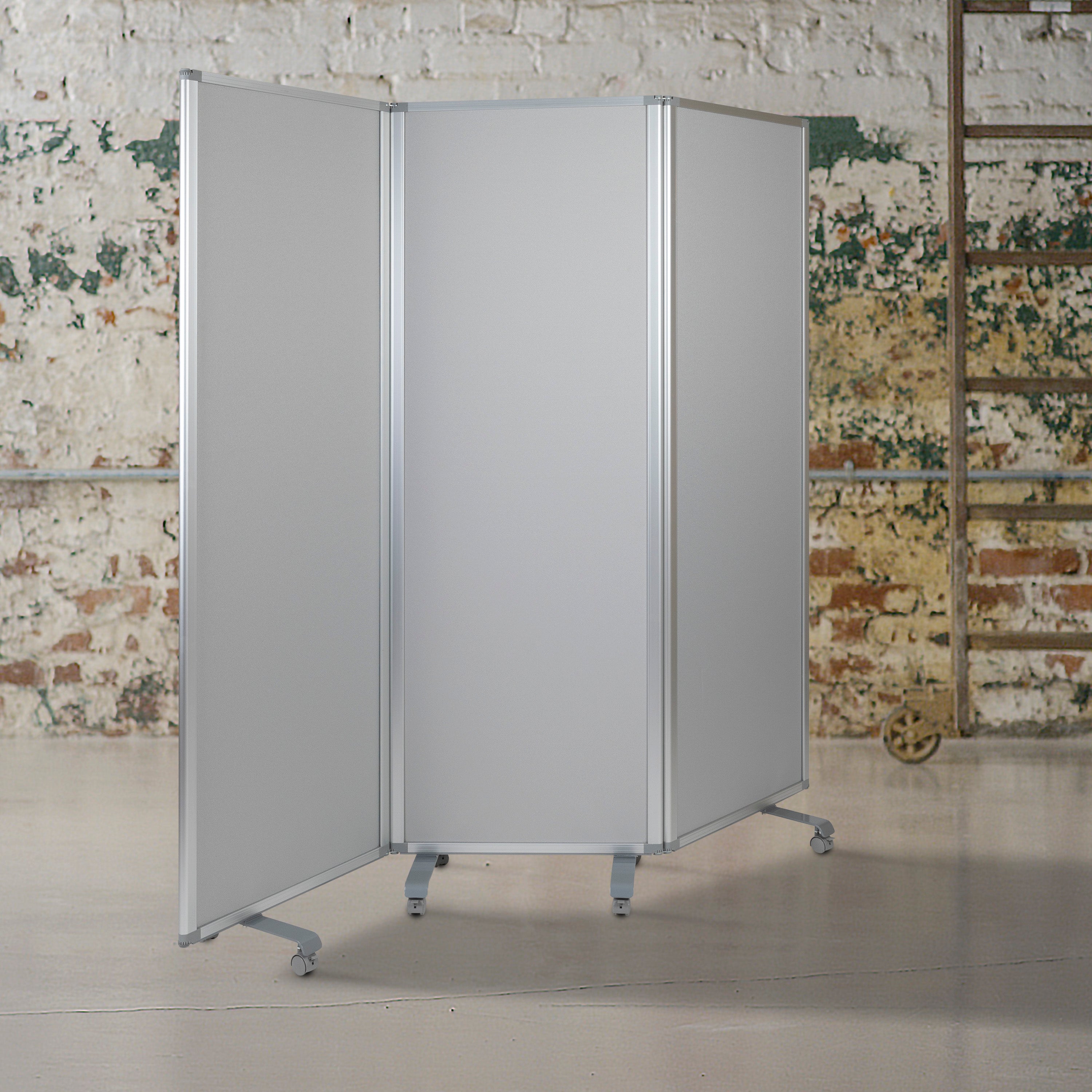Double Sided Mobile Magnetic Whiteboard/Cloth Partition with Lockable Casters, 72"H x 24"W (3 sections included)-Mobile Whiteboard Partitions-Flash Furniture-Wall2Wall Furnishings