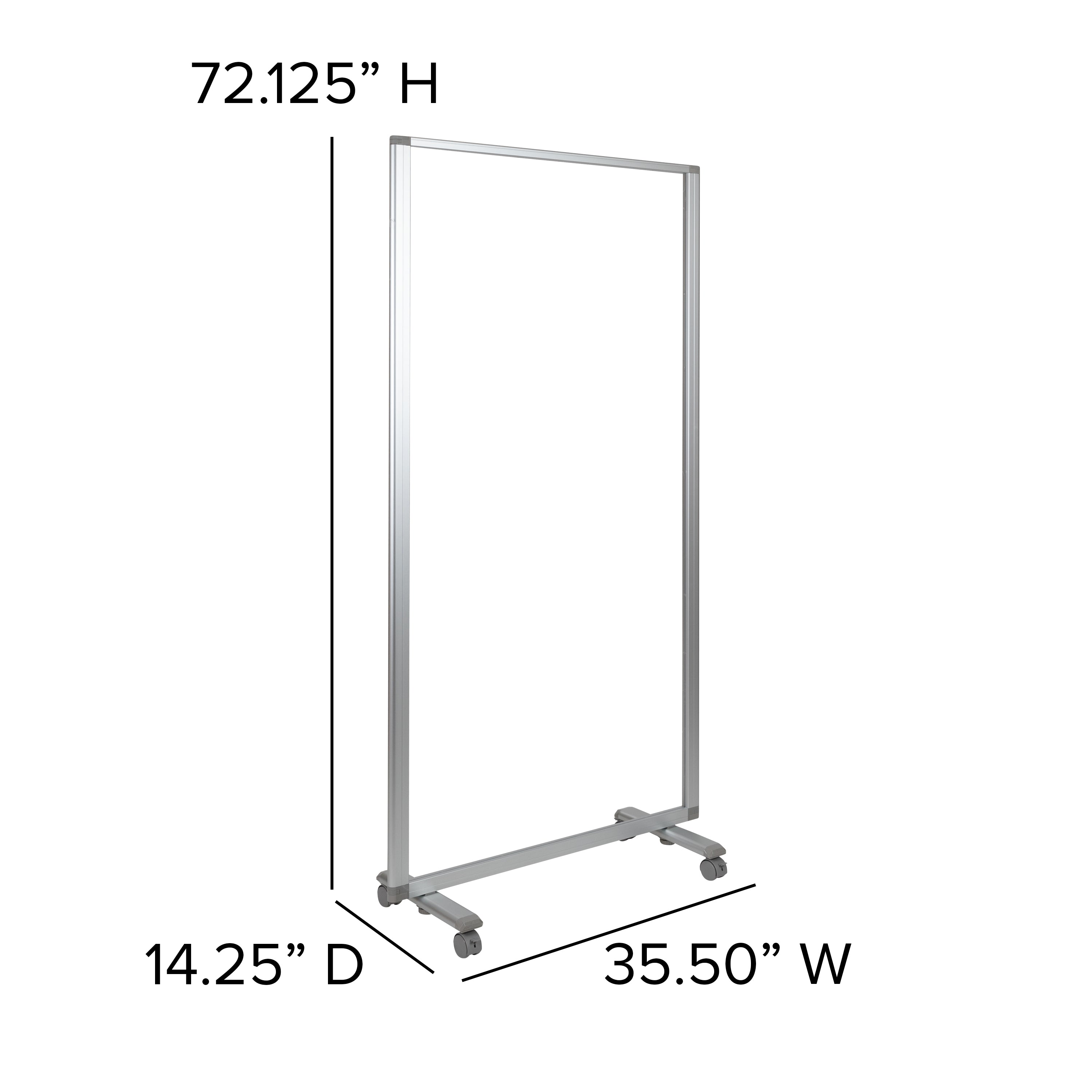 Transparent Acrylic Mobile Partition with Lockable Casters-Mobile Acrylic Partitions-Flash Furniture-Wall2Wall Furnishings