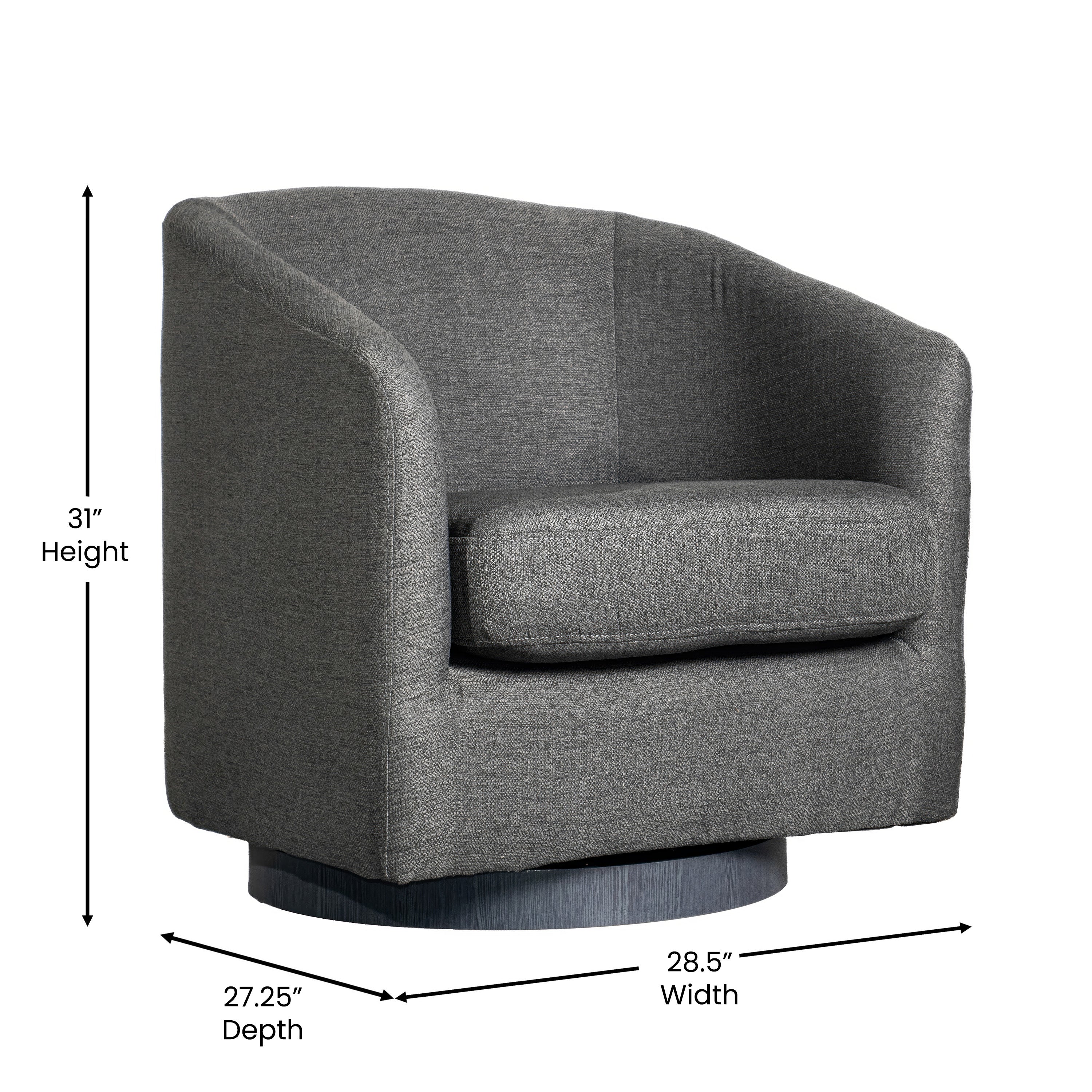 Landon Club Style Commercial Barrel Accent Armchair with 360 Degree Swivel Metal Base and Sloped Armrests-Swivel Chair-Flash Furniture-Wall2Wall Furnishings