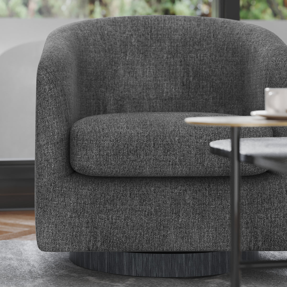 Landon Club Style Commercial Barrel Accent Armchair with 360 Degree Swivel Metal Base and Sloped Armrests