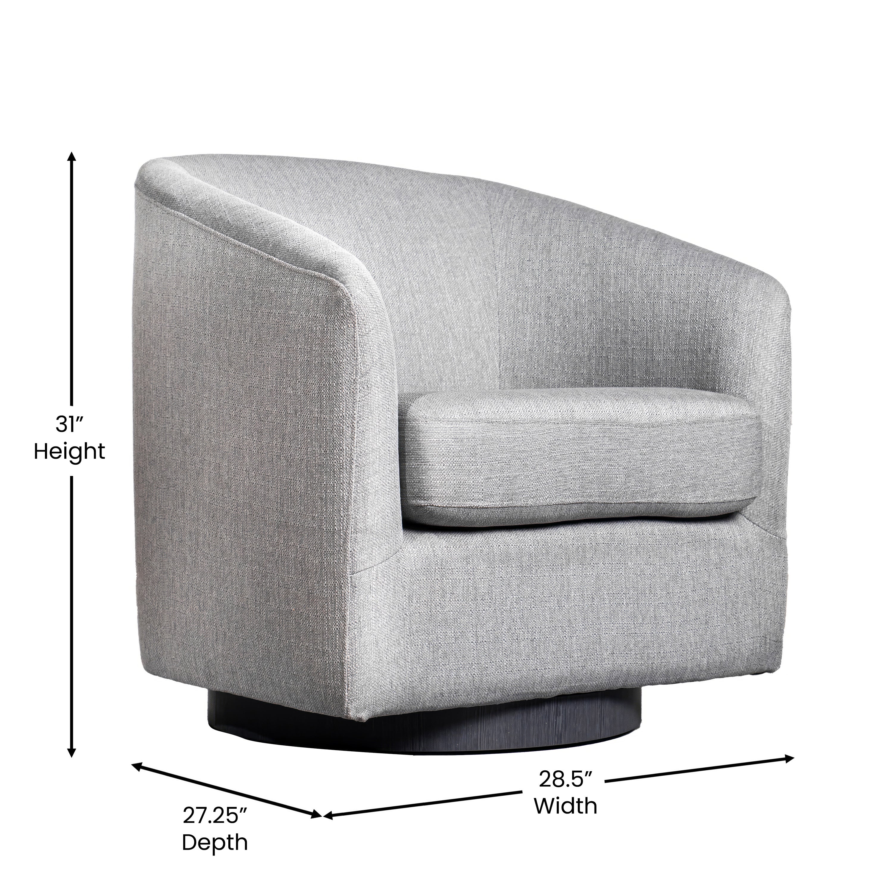 Landon Club Style Commercial Barrel Accent Armchair with 360 Degree Swivel Metal Base and Sloped Armrests-Swivel Chair-Flash Furniture-Wall2Wall Furnishings