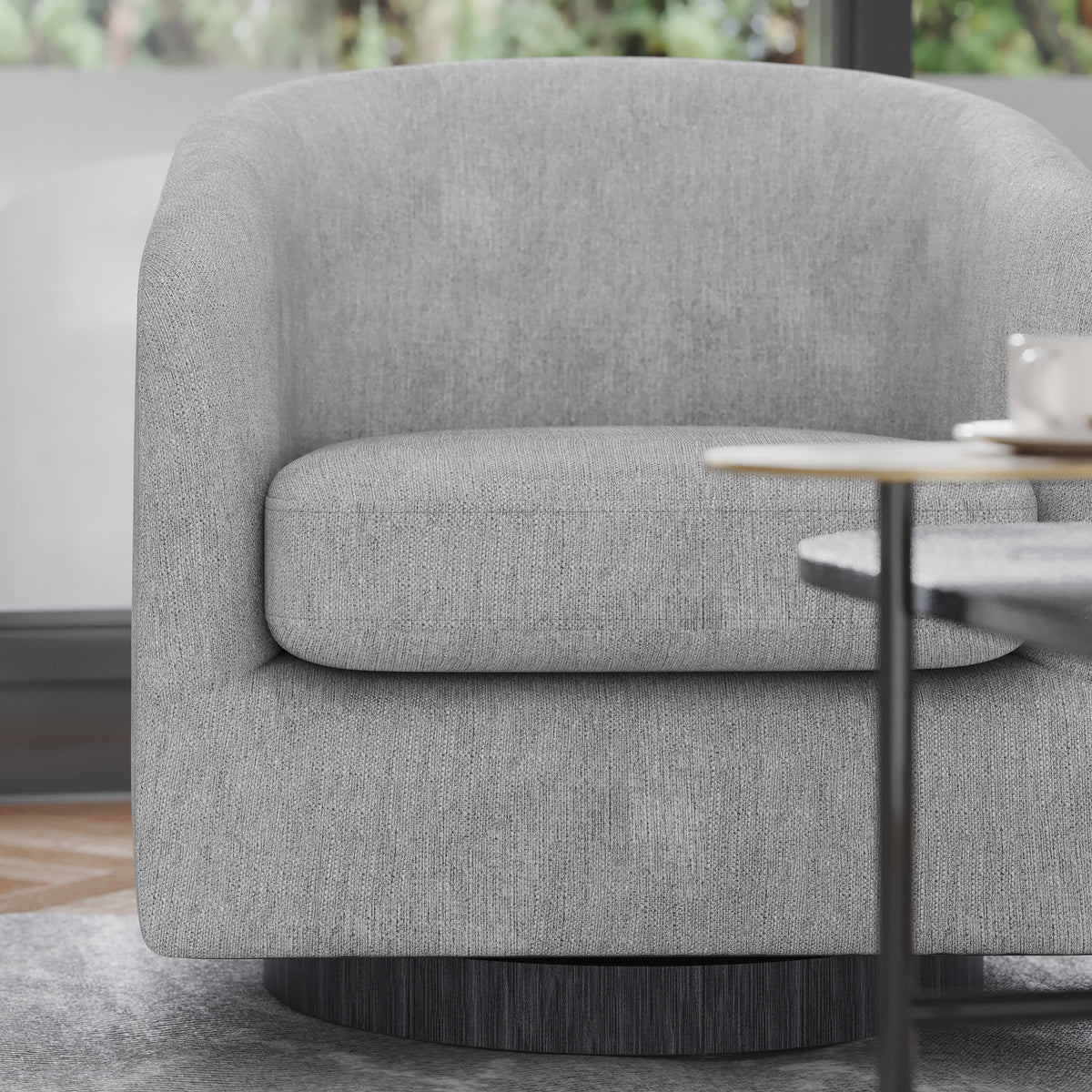 Landon Club Style Commercial Barrel Accent Armchair with 360 Degree Swivel Metal Base and Sloped Armrests