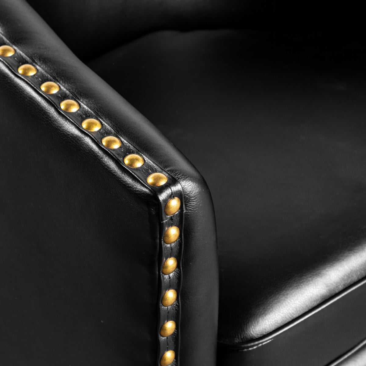 Myles Club Style Commercial Barrel Accent Armchair with 360° Swivel Metal Base and Upholstery with Decorative Nail Head Trim