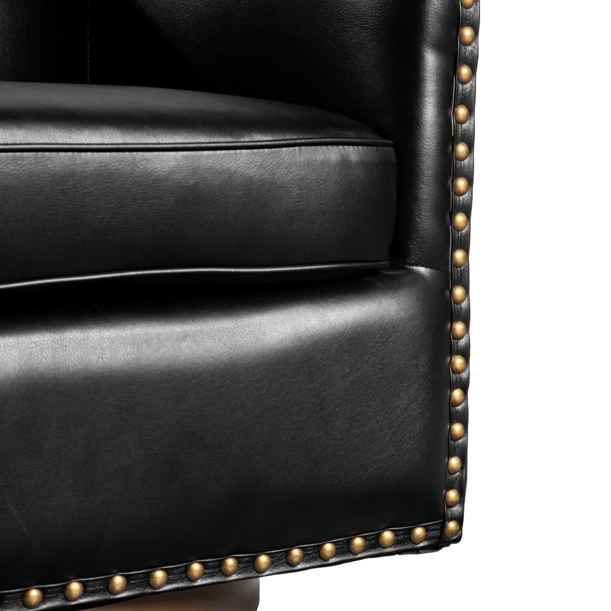 Myles Club Style Commercial Barrel Accent Armchair with 360° Swivel Metal Base and Upholstery with Decorative Nail Head Trim