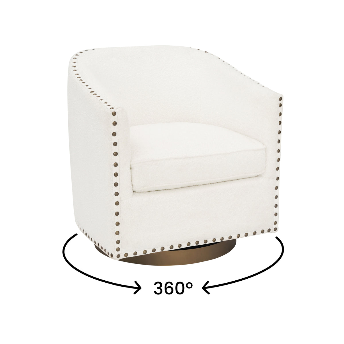 Myles Club Style Commercial Barrel Accent Armchair with 360° Swivel Metal Base and Upholstery with Decorative Nail Head Trim