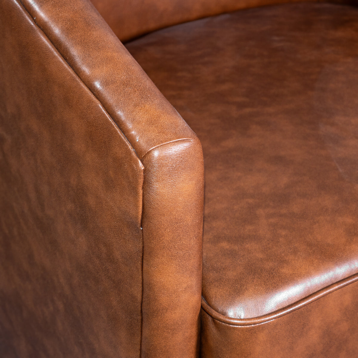 Dean Club Style Commercial Barrel Accent Armchair with 360 Degree Swivel Metal Base and Sloped Armrests