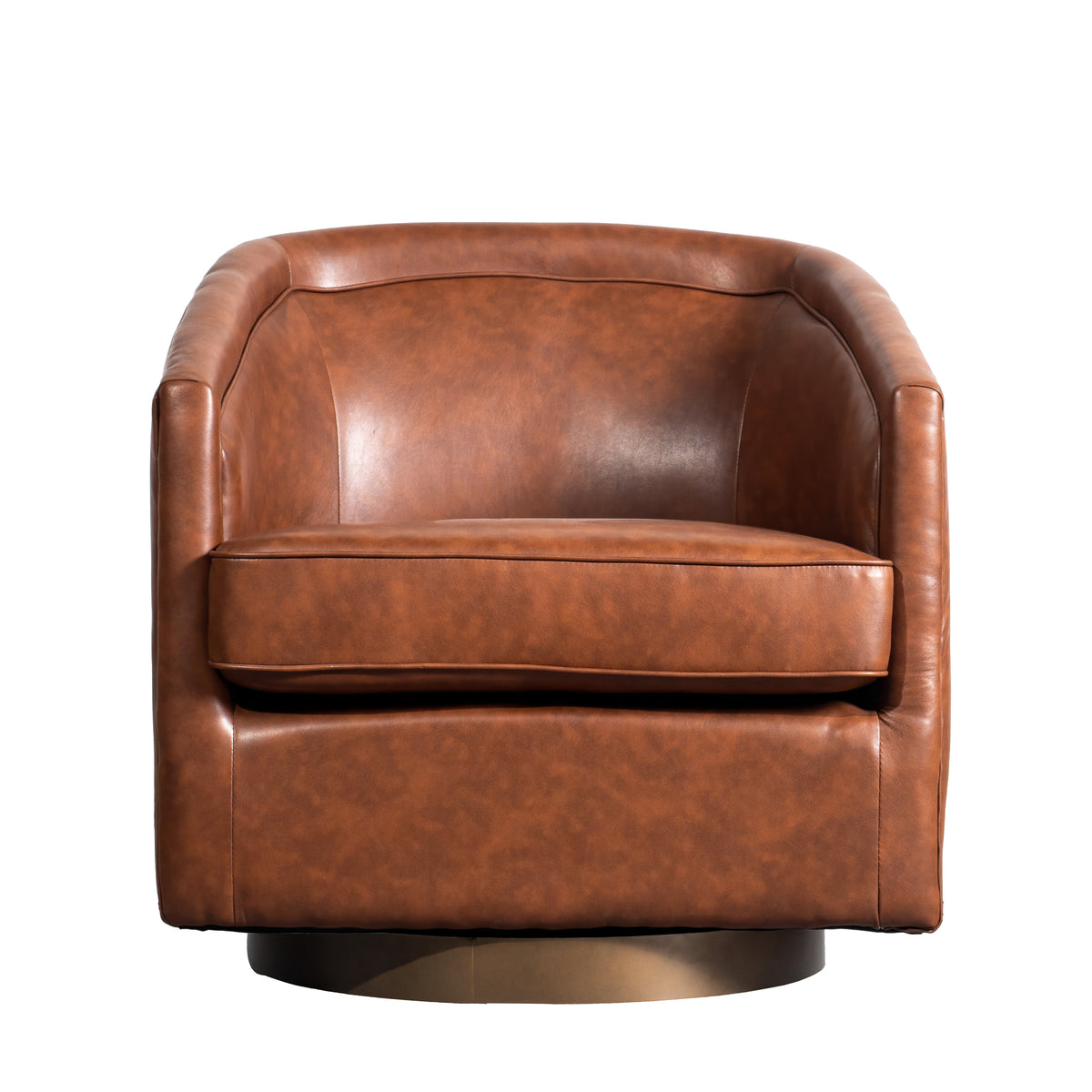 Dean Club Style Commercial Barrel Accent Armchair with 360 Degree Swivel Metal Base and Sloped Armrests