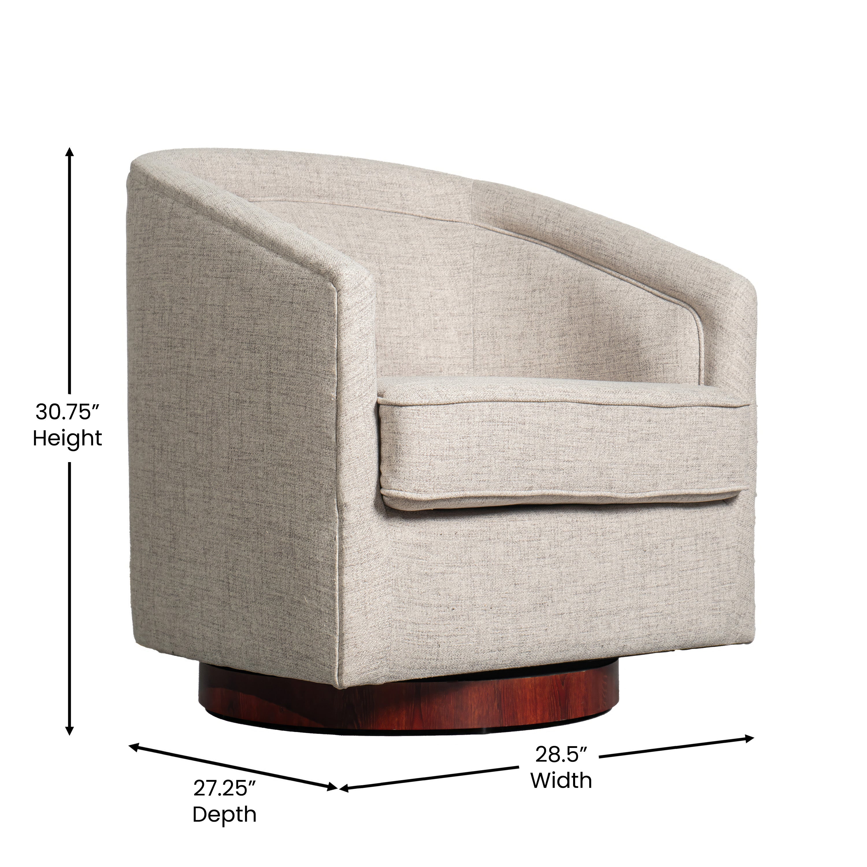 Dean Club Style Commercial Barrel Accent Armchair with 360 Degree Swivel Metal Base and Sloped Armrests-Swivel Chair-Flash Furniture-Wall2Wall Furnishings
