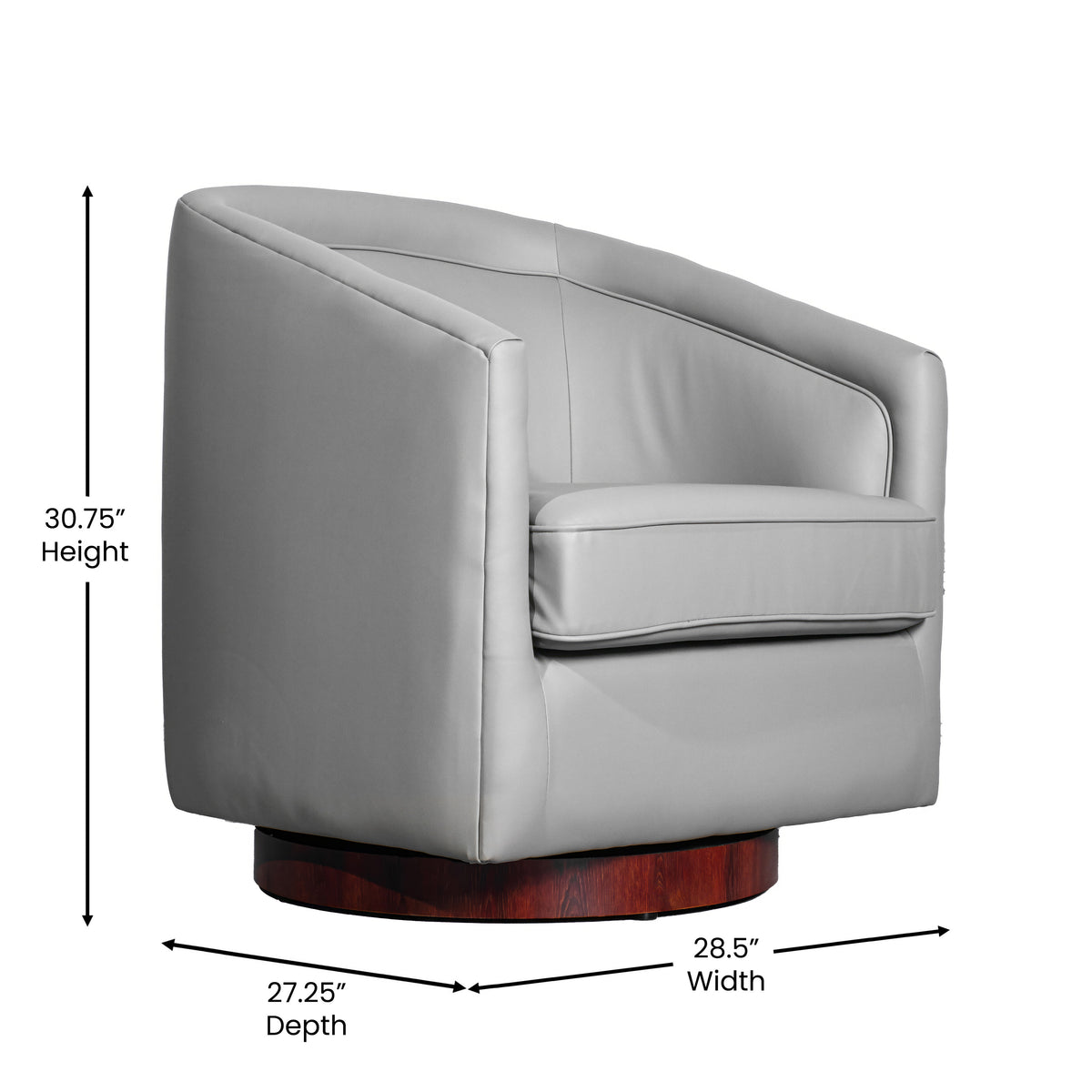 Dean Club Style Commercial Barrel Accent Armchair with 360 Degree Swivel Metal Base and Sloped Armrests