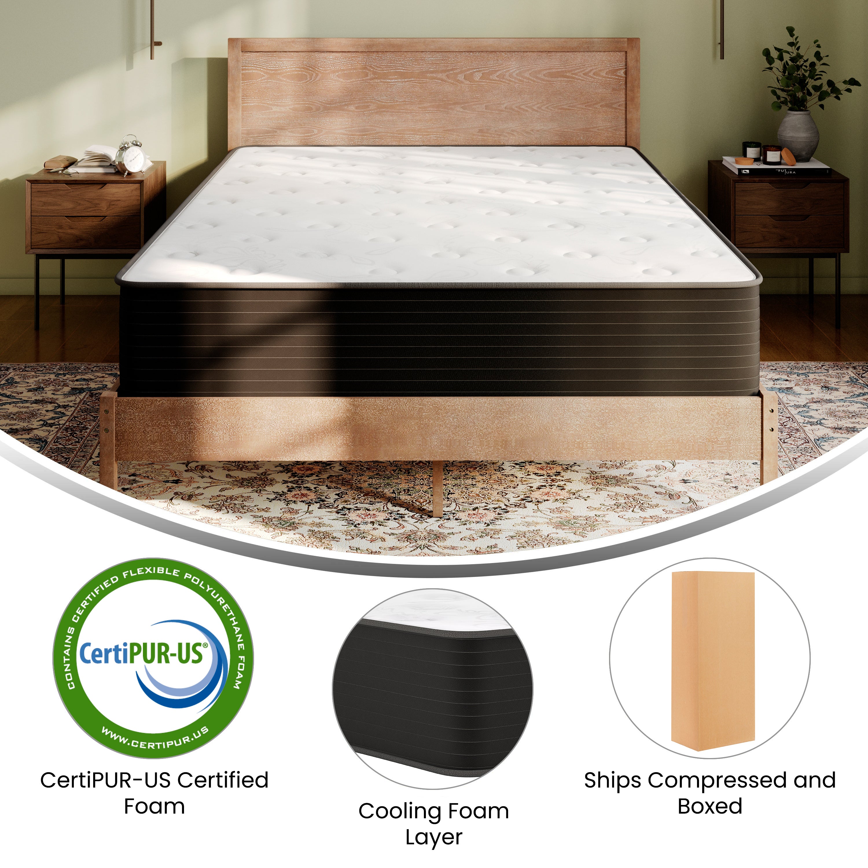 Dream Cooling Gel 12 Inch CertiPUR-US Certified Foam and Pocket Spring Hybrid Mattress, Mattress in a Box