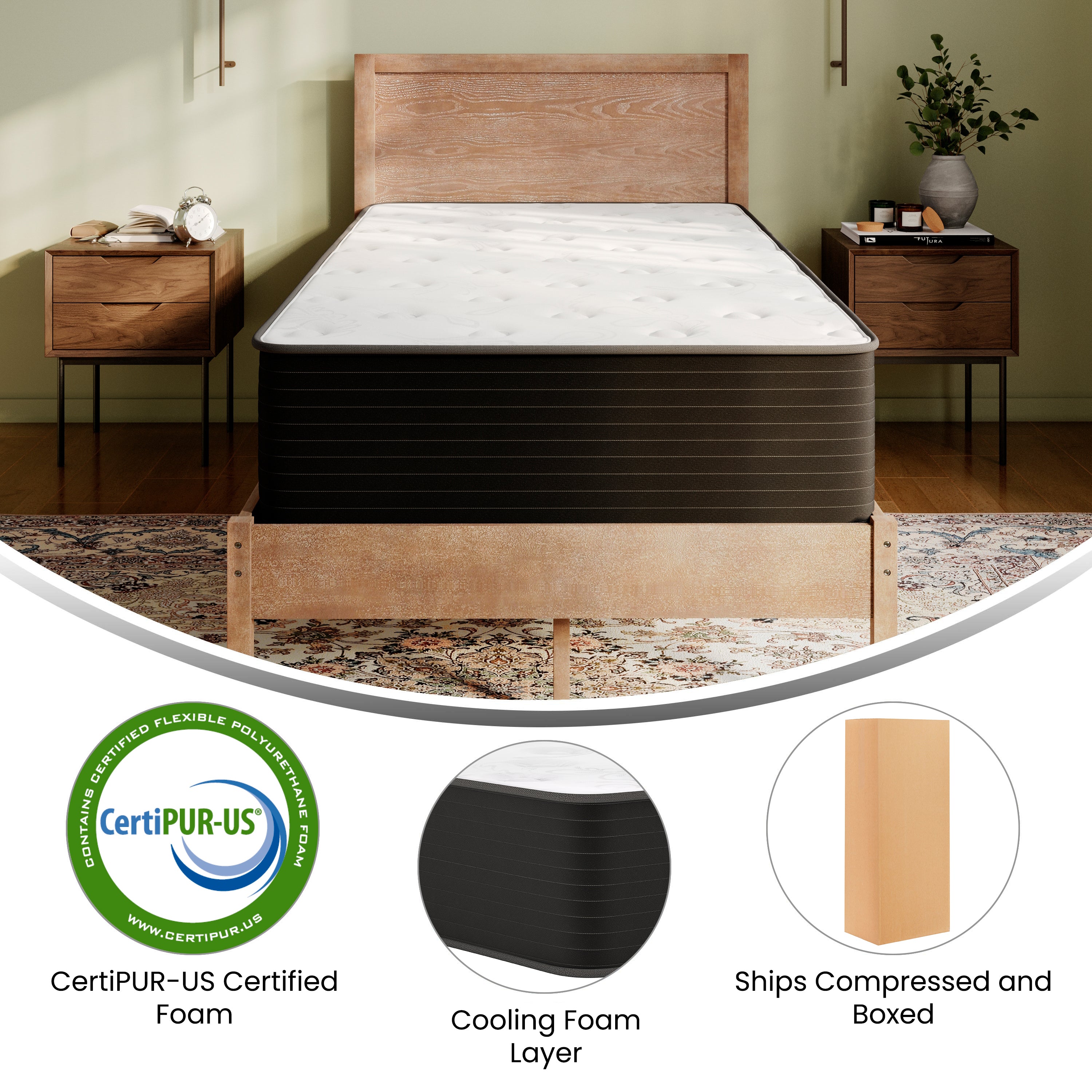 Dream Cooling Gel 12 Inch CertiPUR-US Certified Foam and Pocket Spring Hybrid Mattress, Mattress in a Box