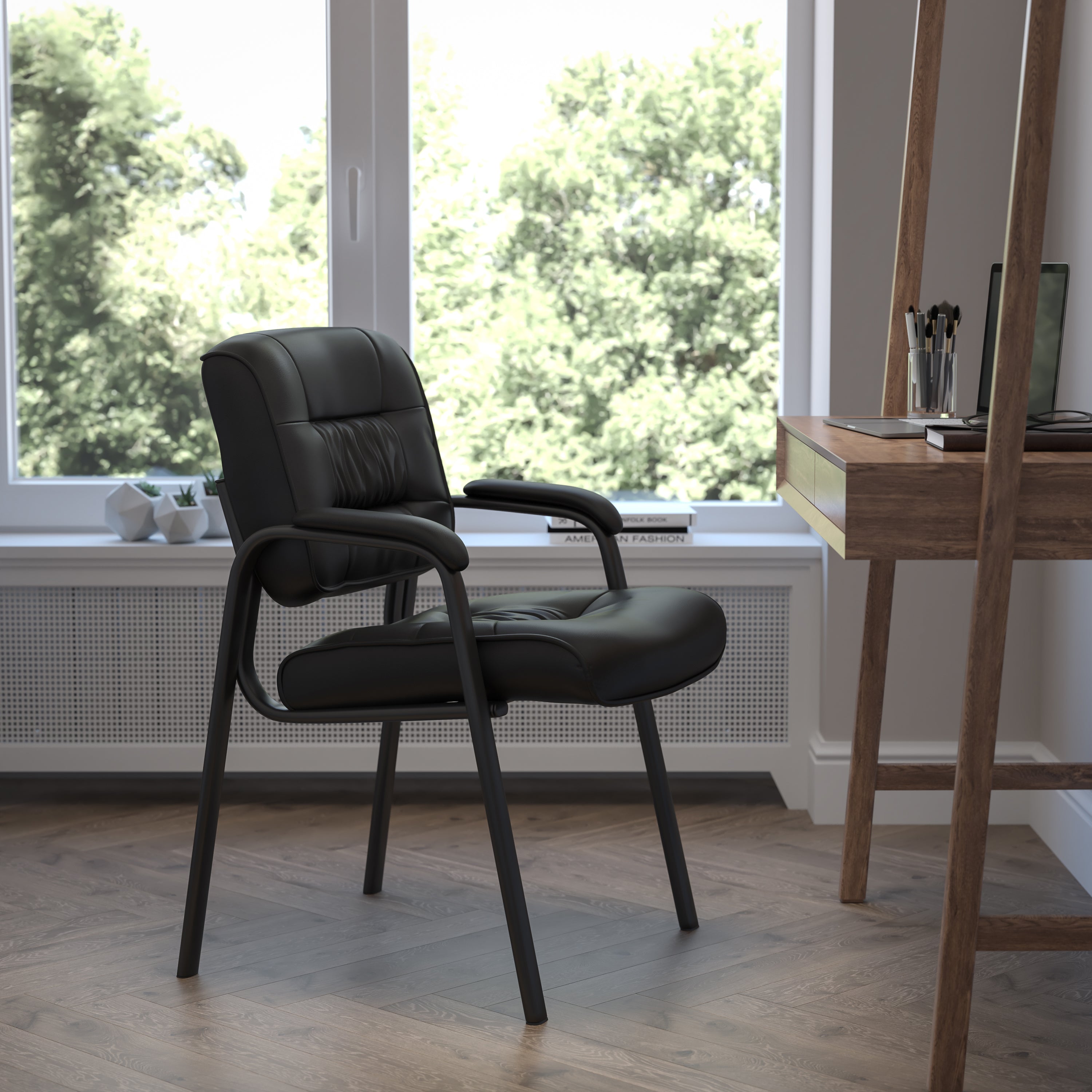 LeatherSoft Executive Side Reception Chair with Powder Coated Frame