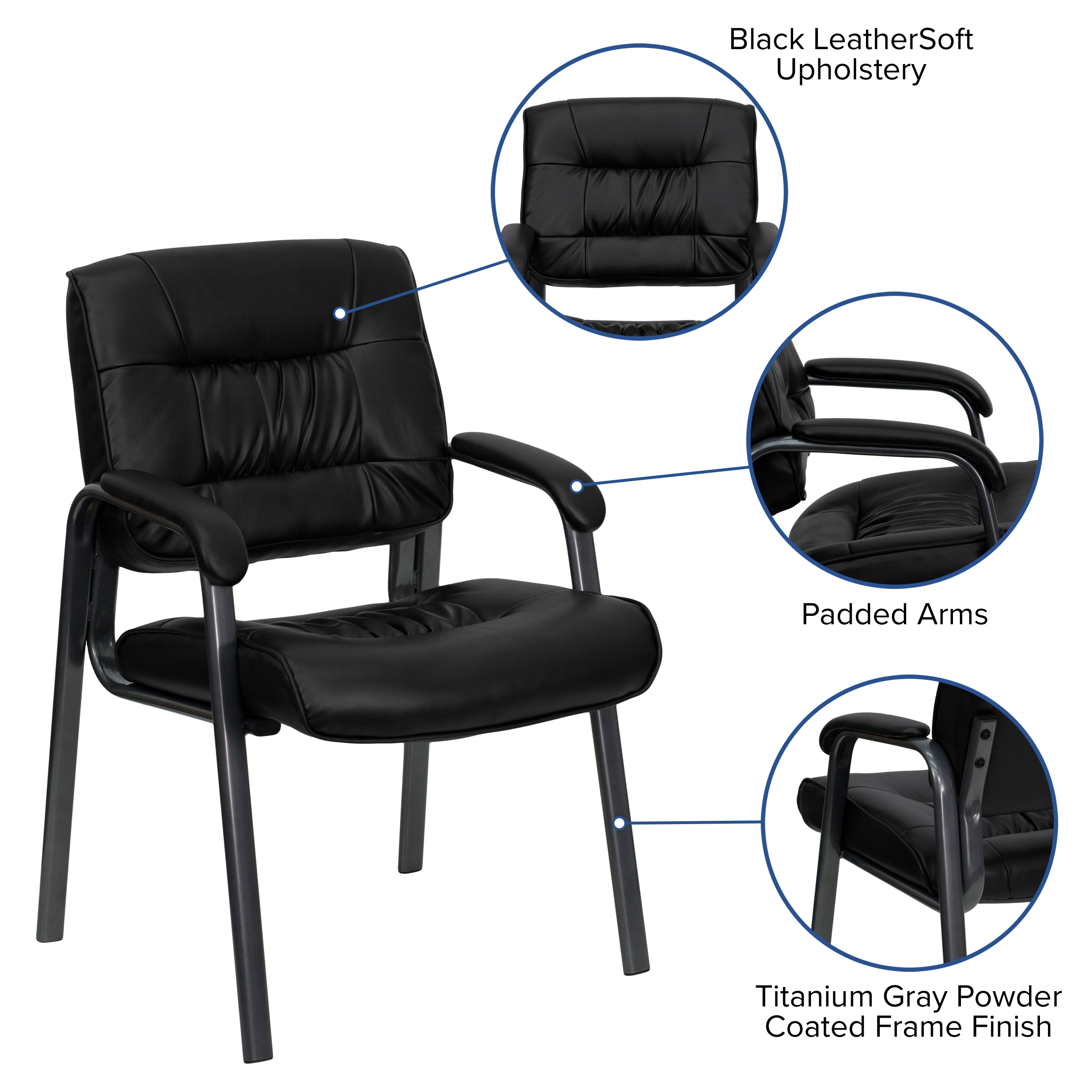 LeatherSoft Executive Side Reception Chair with Powder Coated Frame