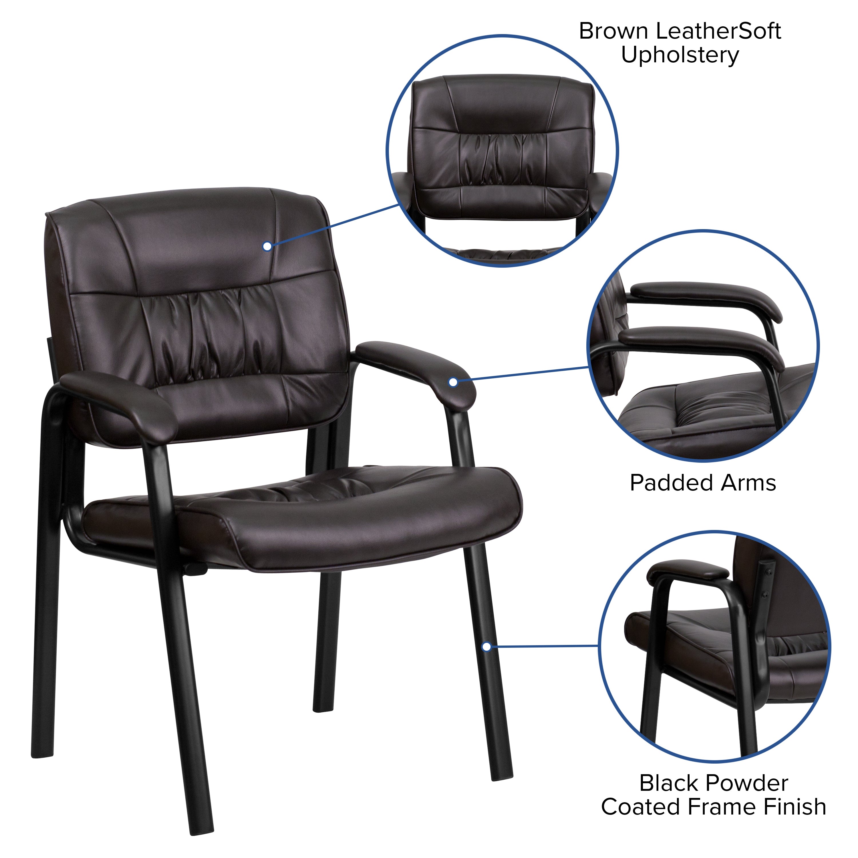 LeatherSoft Executive Side Reception Chair with Powder Coated Frame