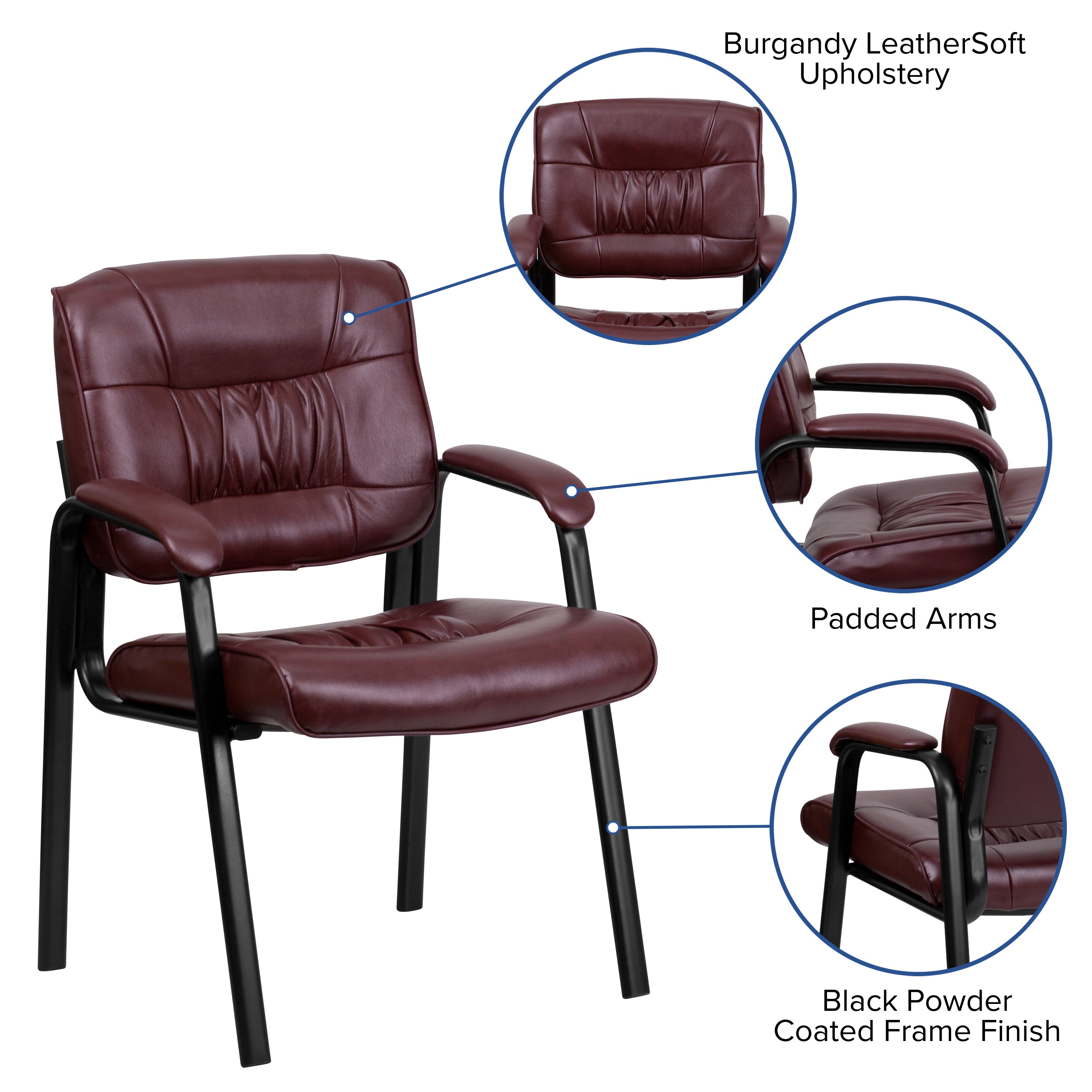 LeatherSoft Executive Side Reception Chair with Powder Coated Frame