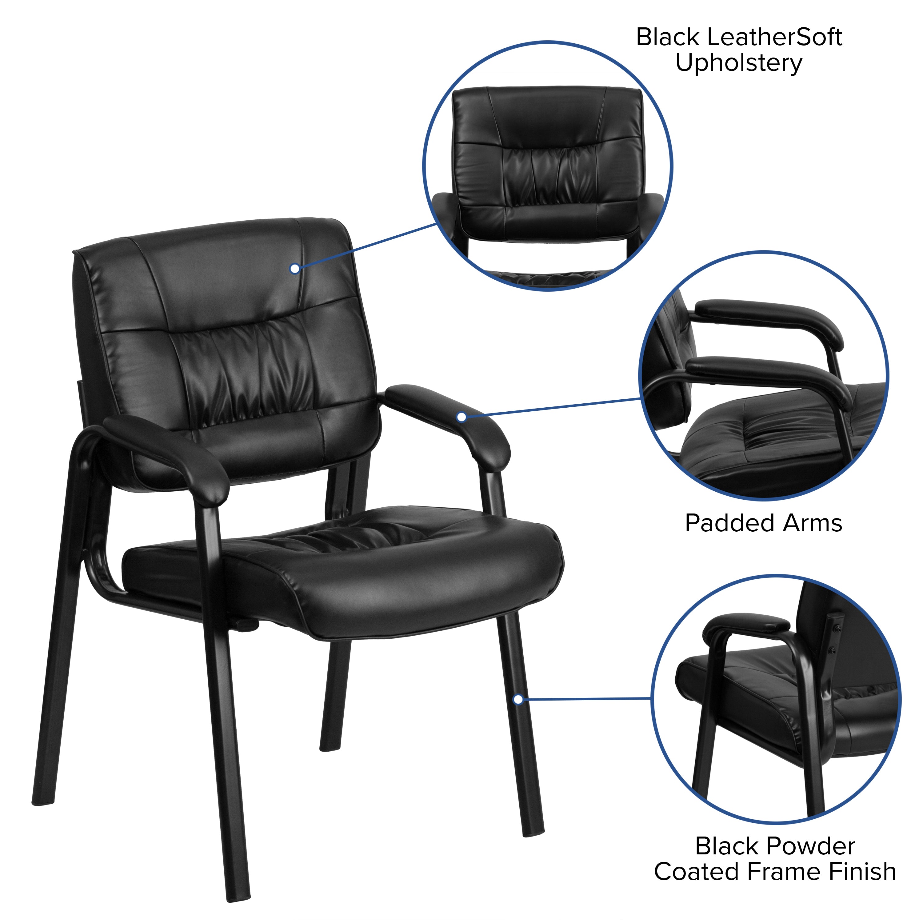 LeatherSoft Executive Side Reception Chair with Powder Coated Frame