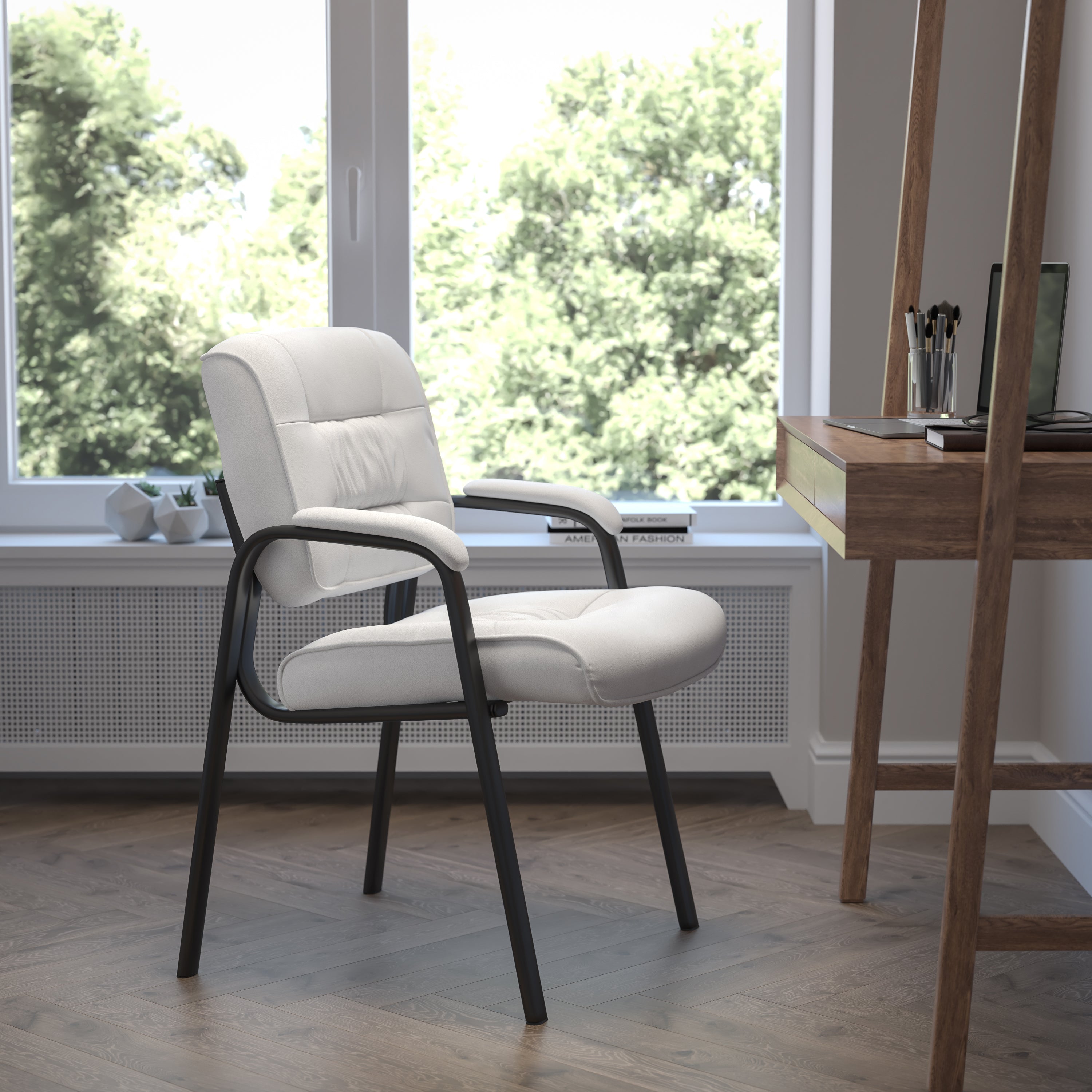 LeatherSoft Executive Side Reception Chair with Powder Coated Frame