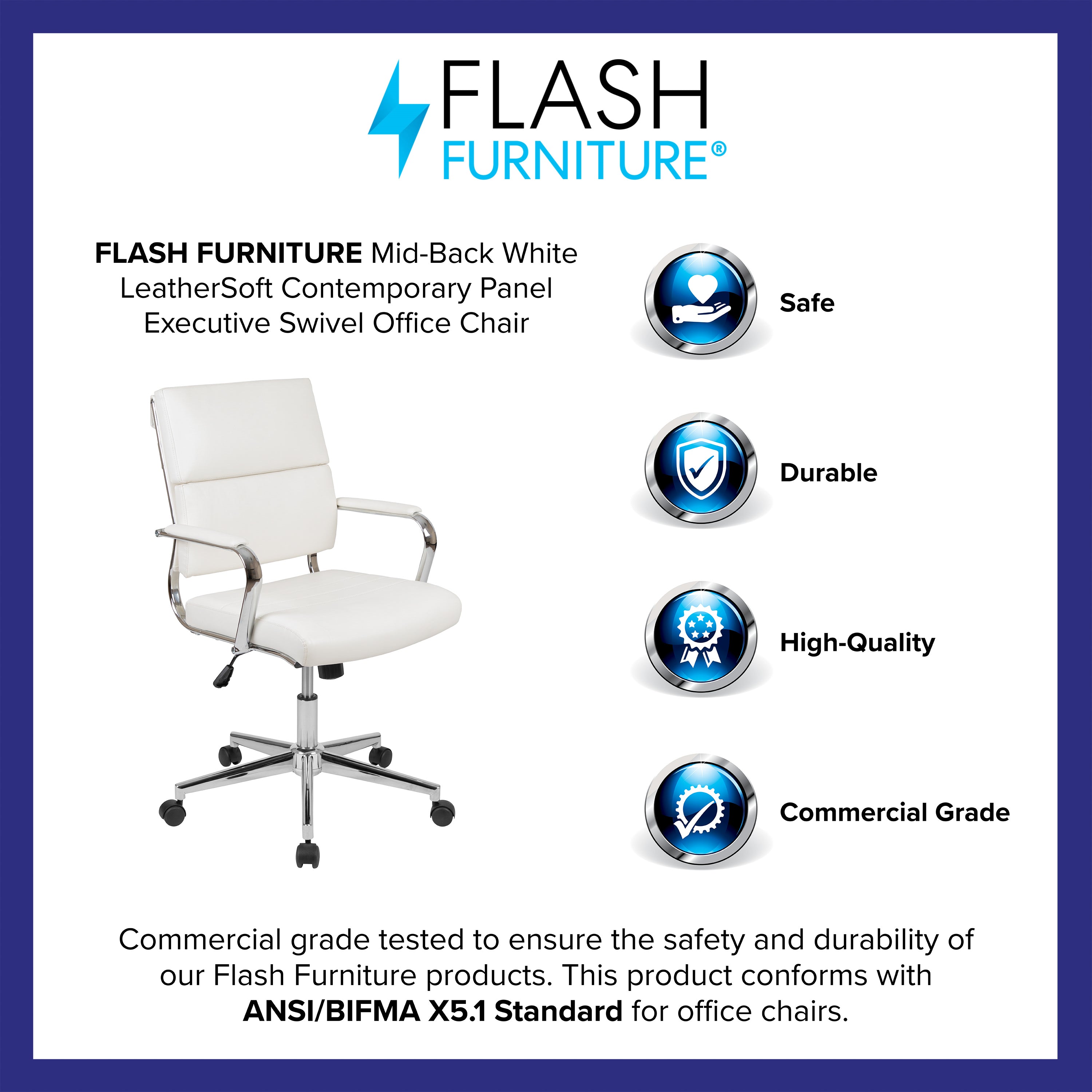 Mid-Back LeatherSoft Contemporary Panel Executive Swivel Office Chair