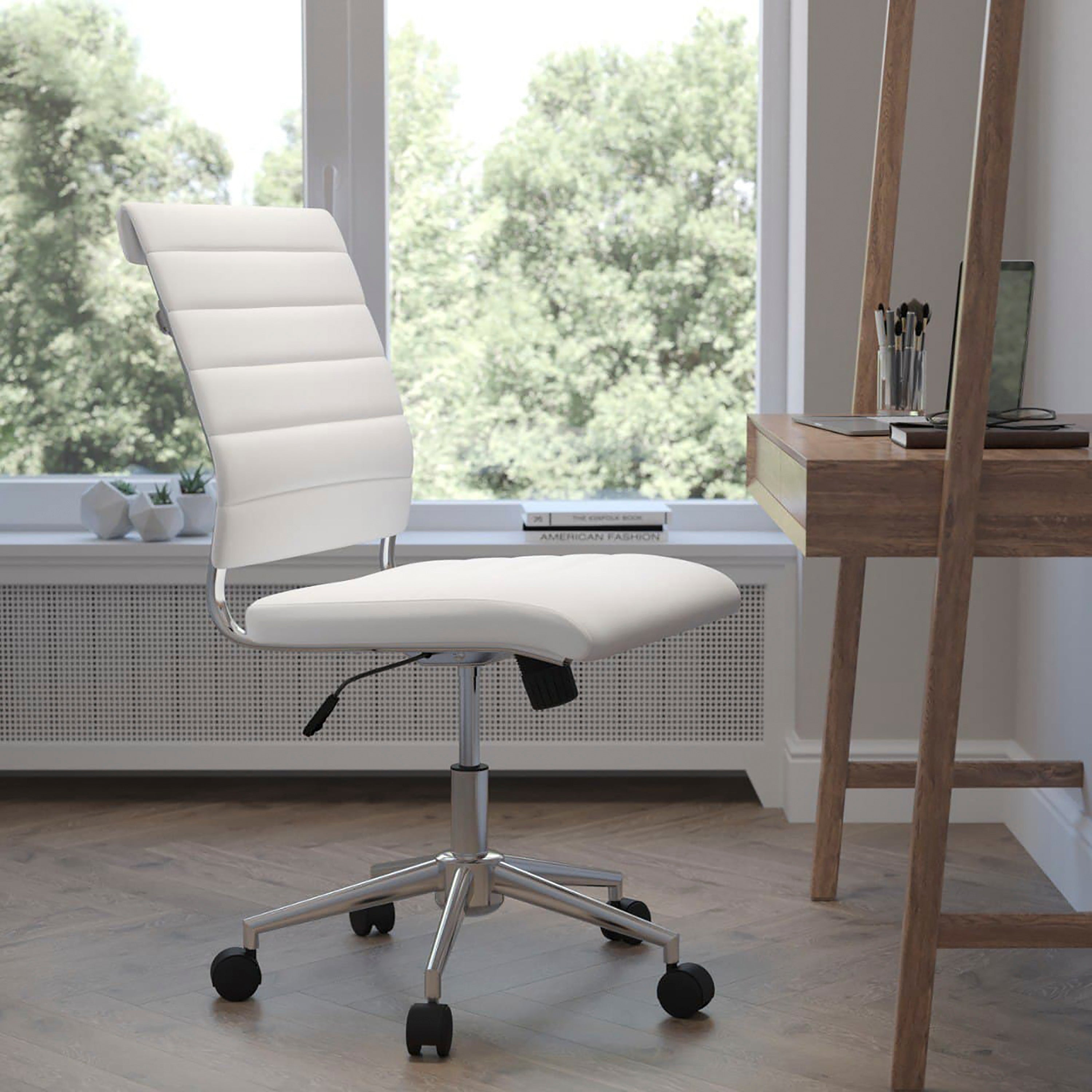 Mid-Back Armless LeatherSoft Contemporary Ribbed Executive Swivel Office Chair