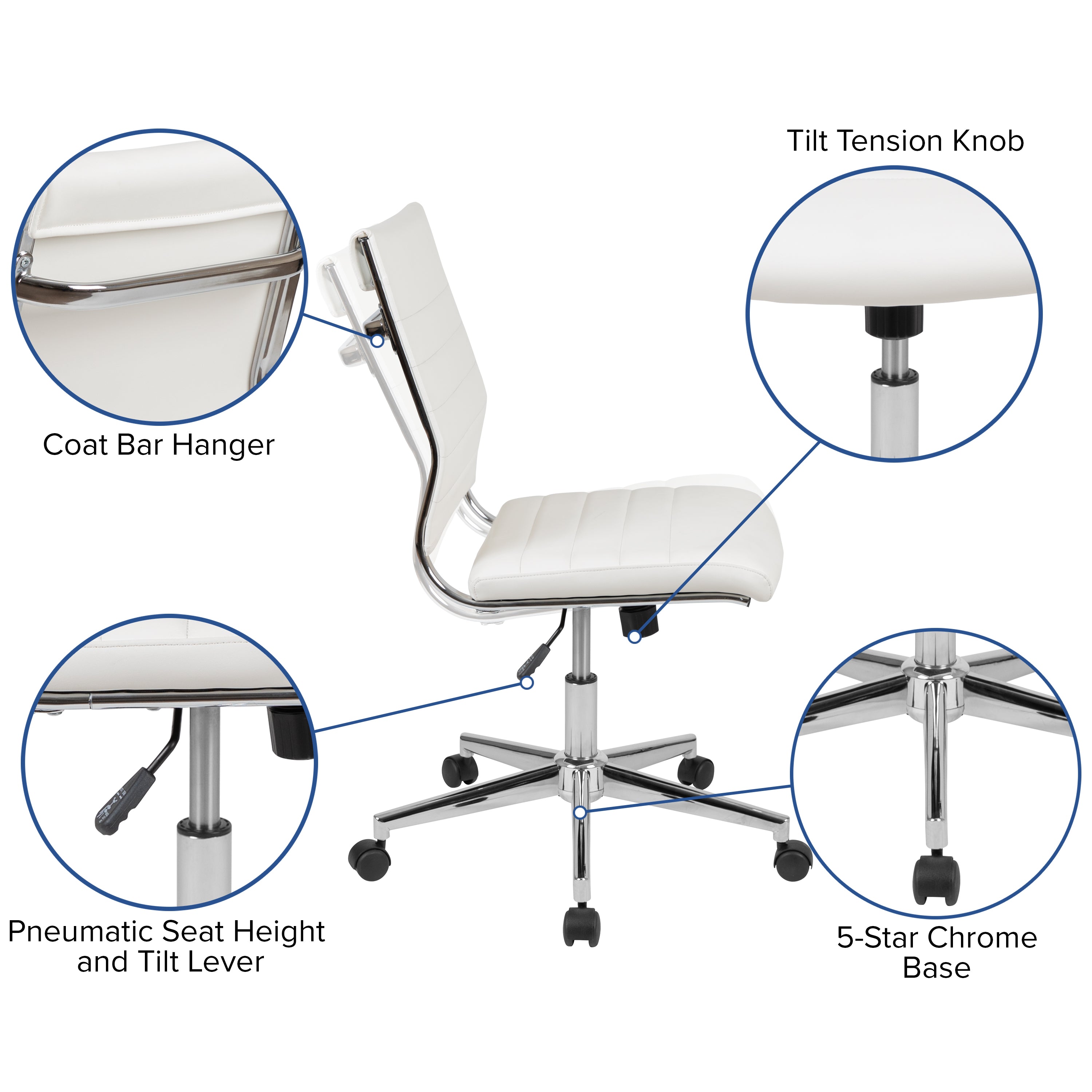 Mid-Back Armless LeatherSoft Contemporary Ribbed Executive Swivel Office Chair
