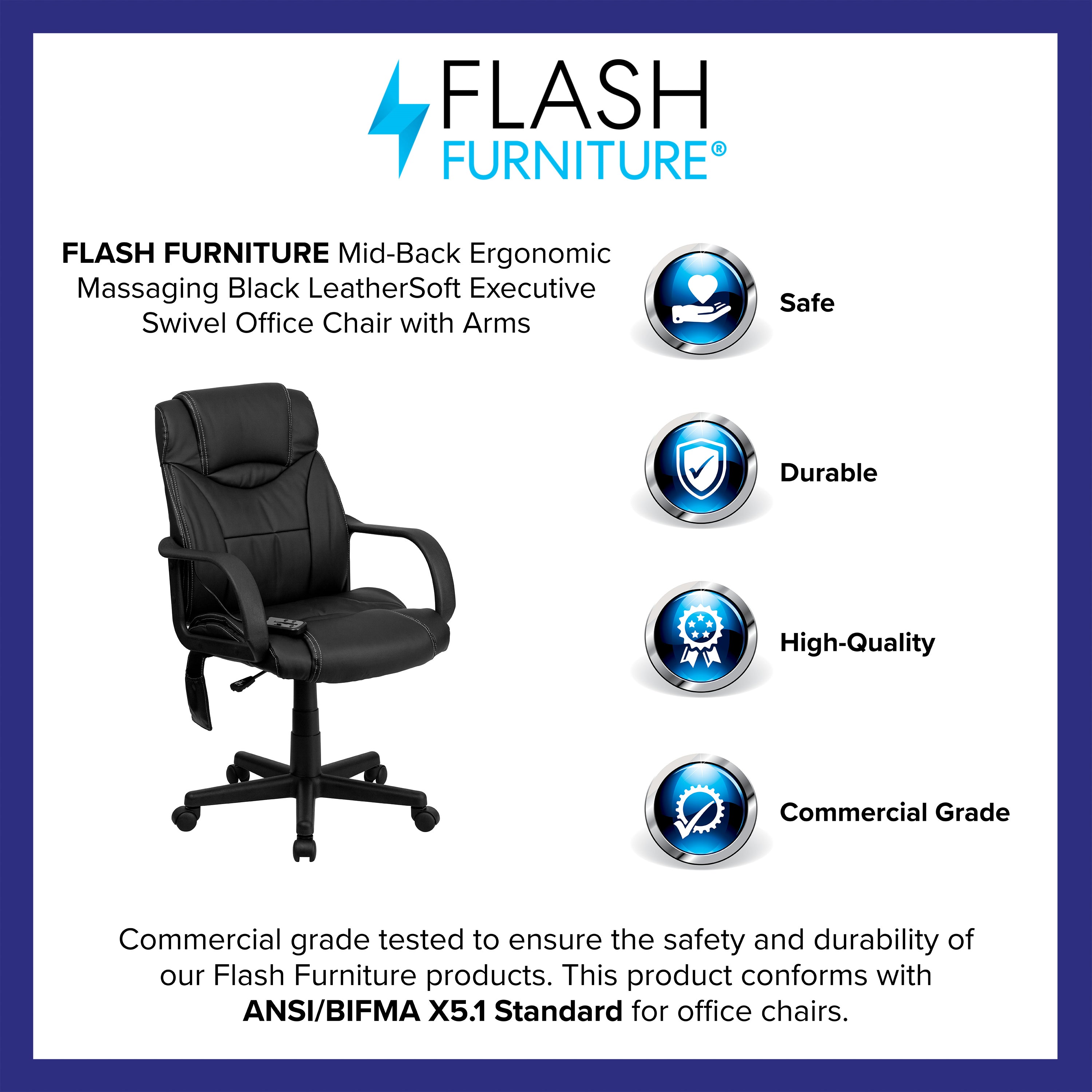 High Back Ergonomic Massaging LeatherSoft Executive Swivel Office Chair with Arms