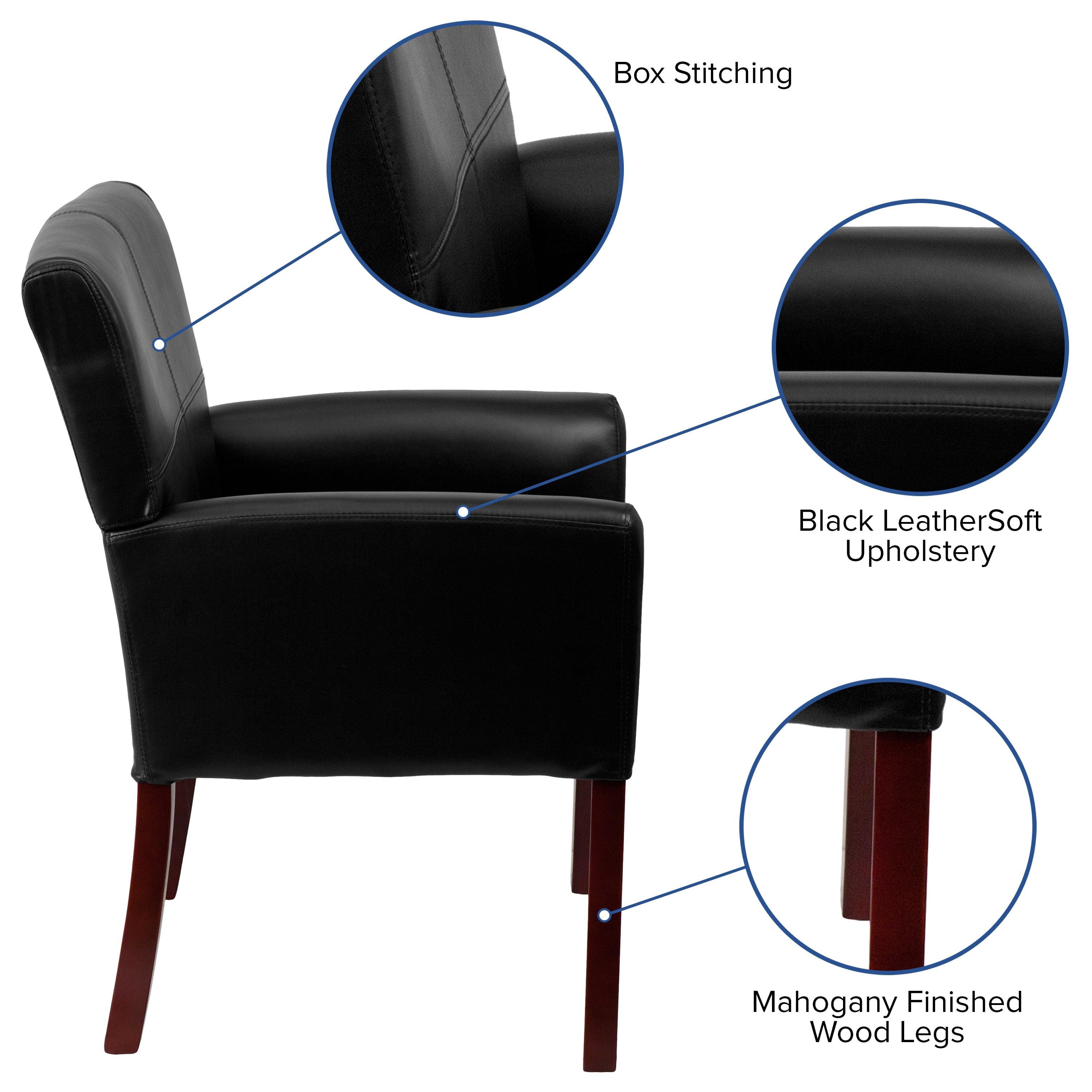 LeatherSoft Executive Side Reception Chair with Mahogany Legs