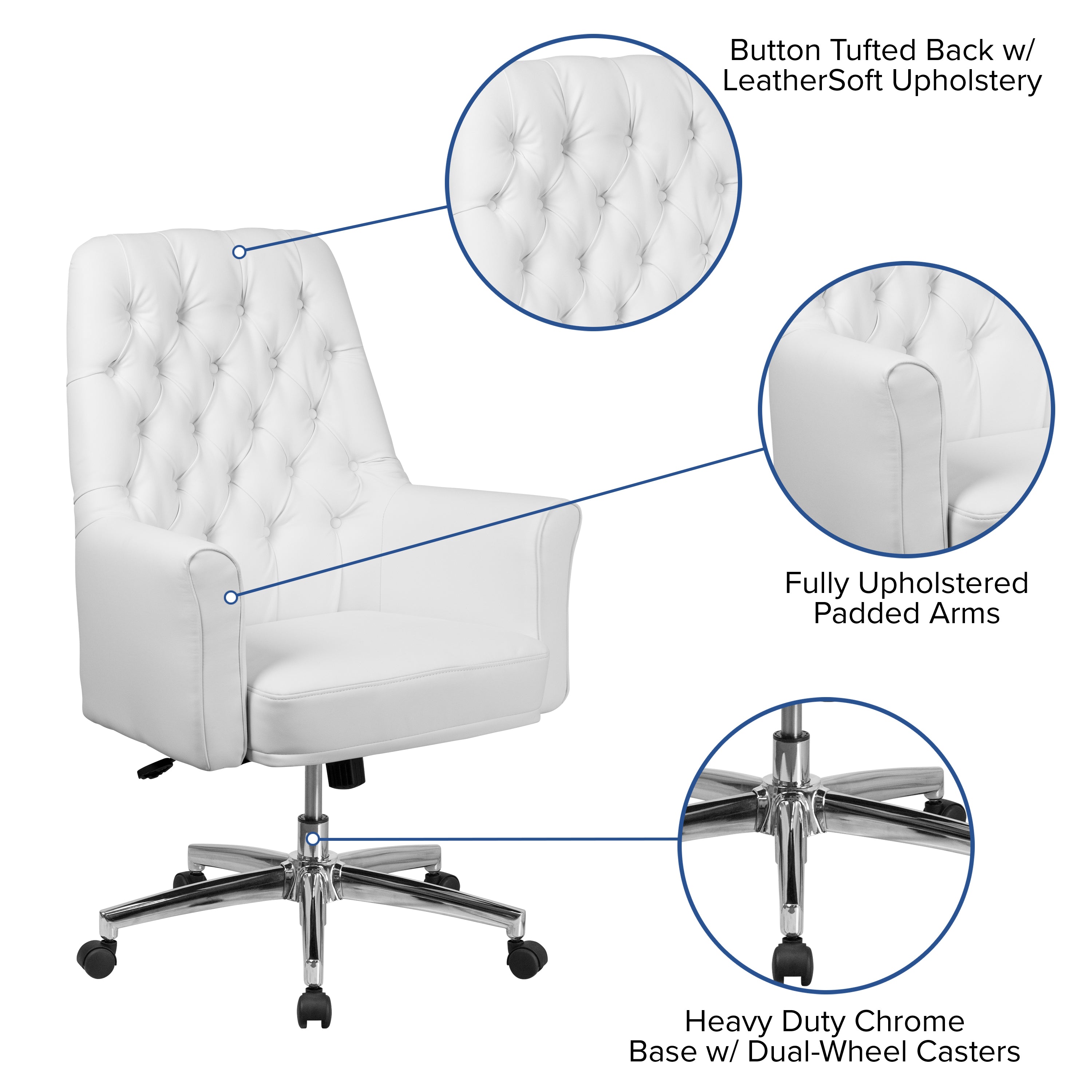 Mid-Back Traditional Tufted LeatherSoft Executive Swivel Office Chair with Arms-Office Chair-Flash Furniture-Wall2Wall Furnishings