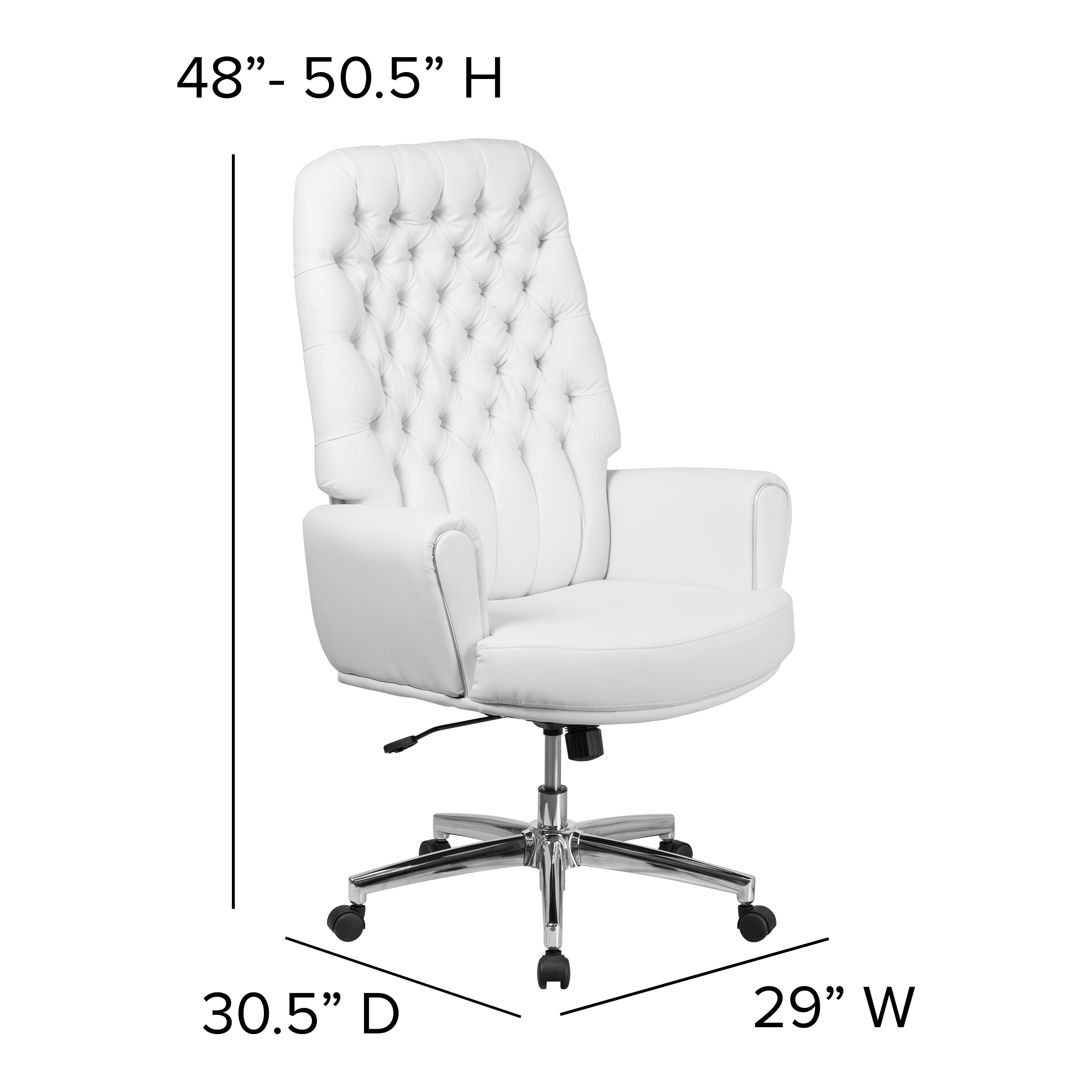 High Back Traditional Tufted LeatherSoft Executive Swivel Office Chair with Silver Welt Arms