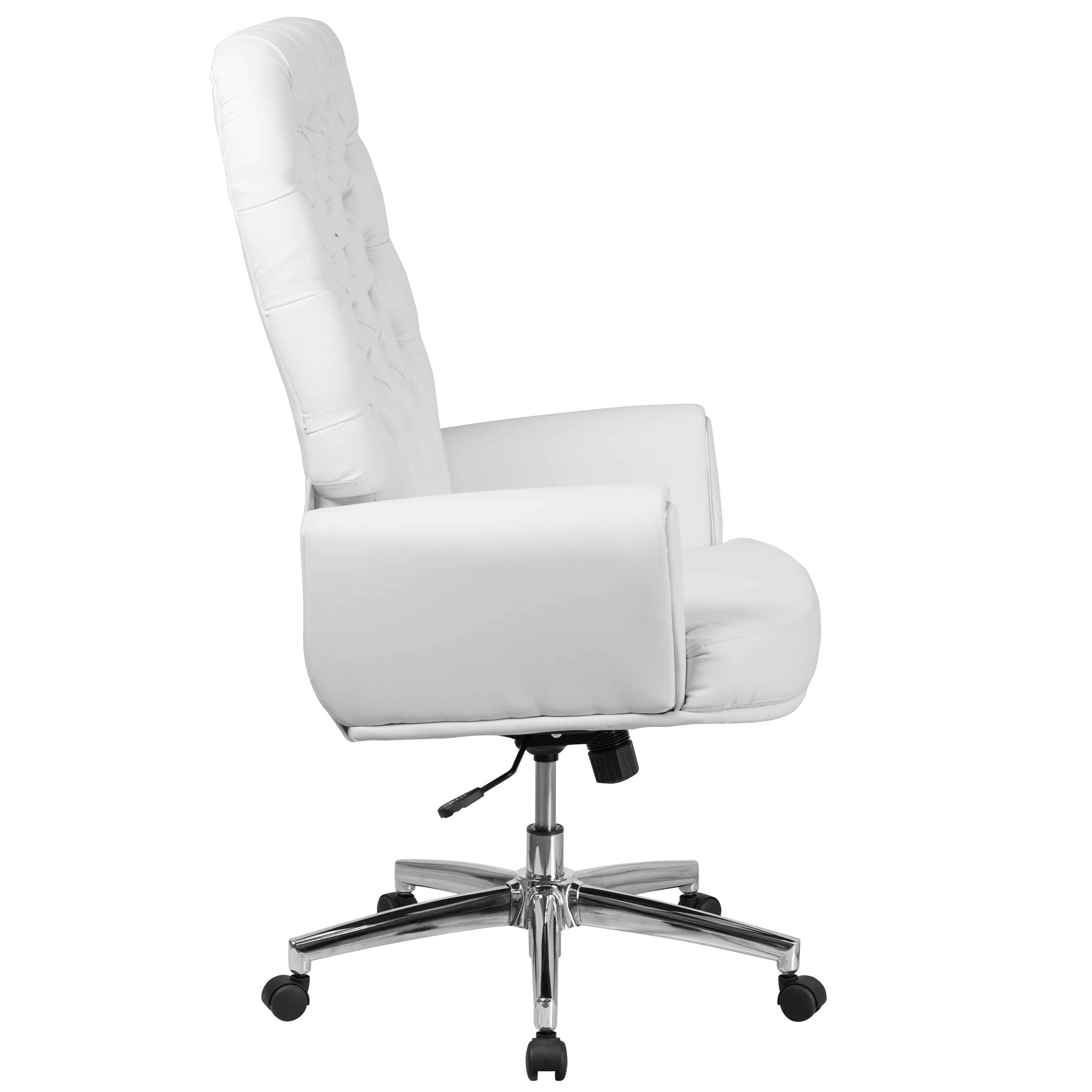 High Back Traditional Tufted LeatherSoft Executive Swivel Office Chair with Silver Welt Arms