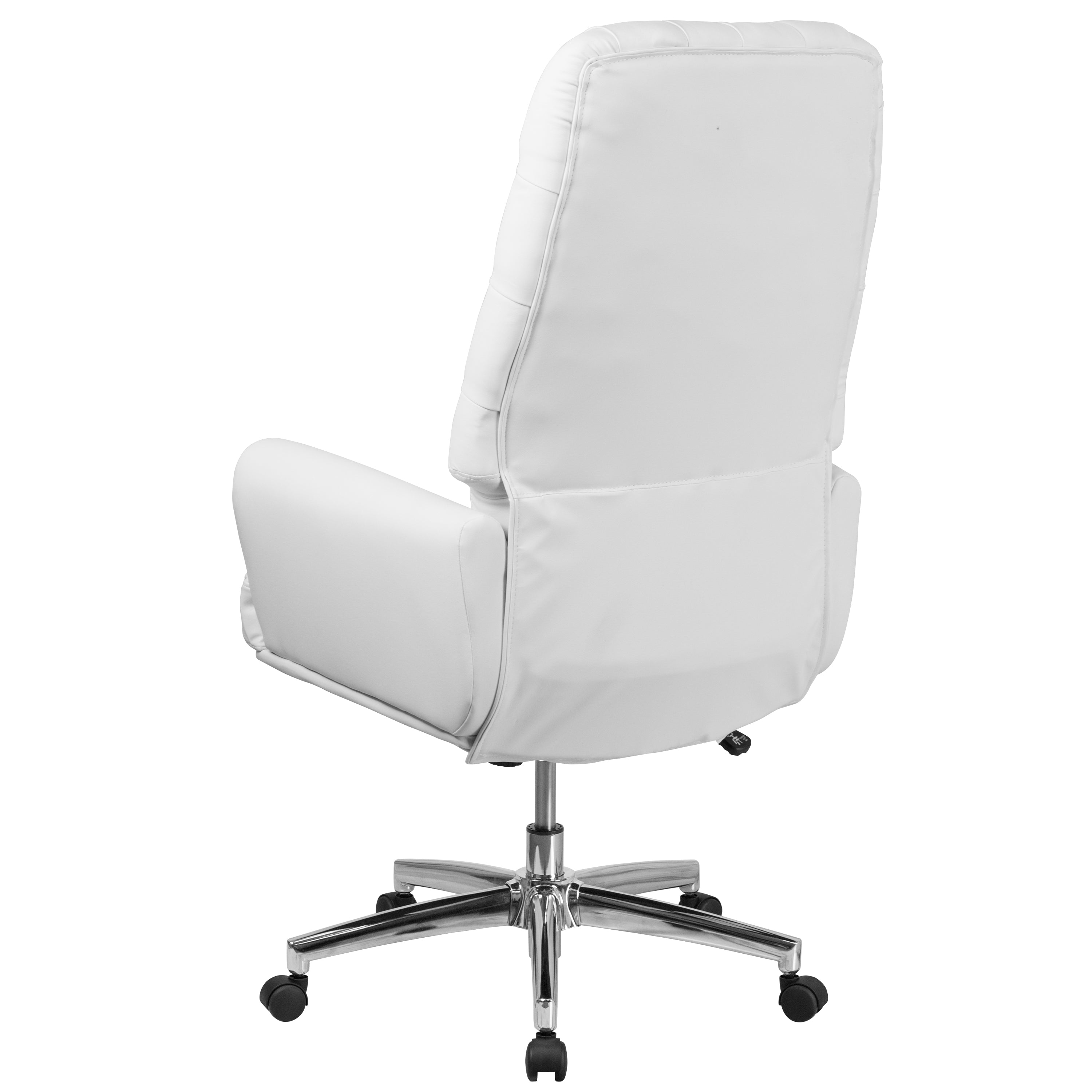High Back Traditional Tufted LeatherSoft Executive Swivel Office Chair with Silver Welt Arms