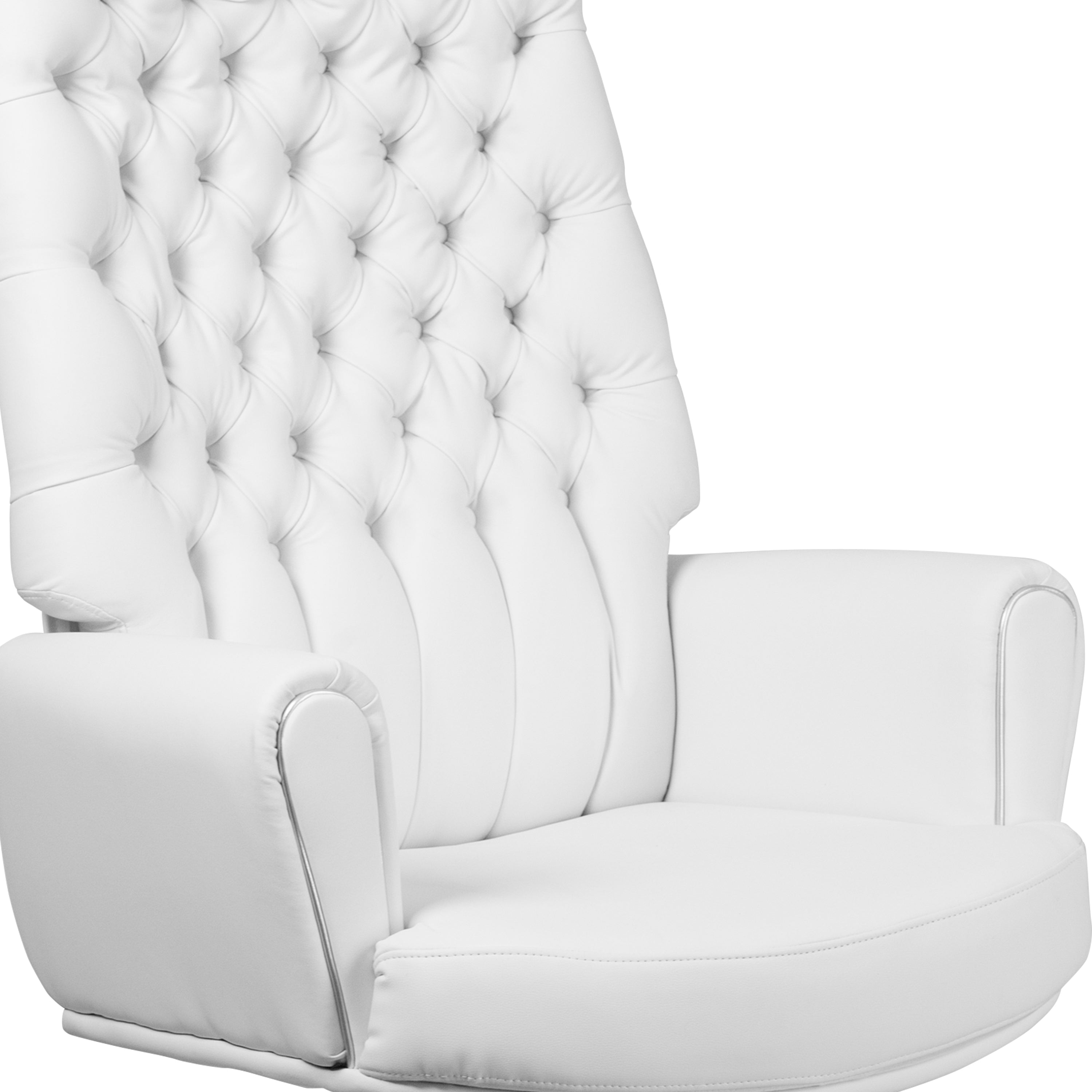 High Back Traditional Tufted LeatherSoft Executive Swivel Office Chair with Silver Welt Arms