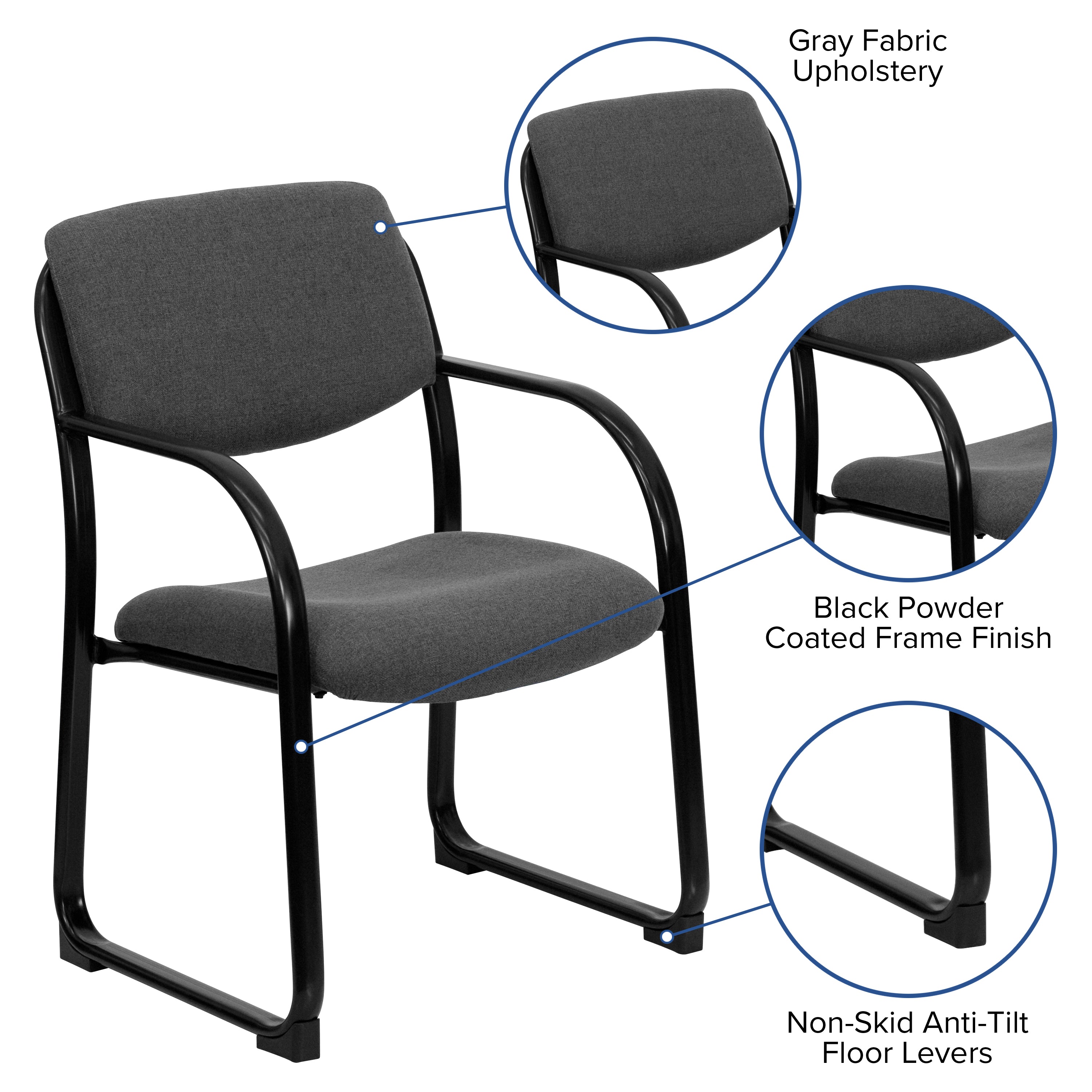 Fabric Executive Side Reception Chair with Sled Base