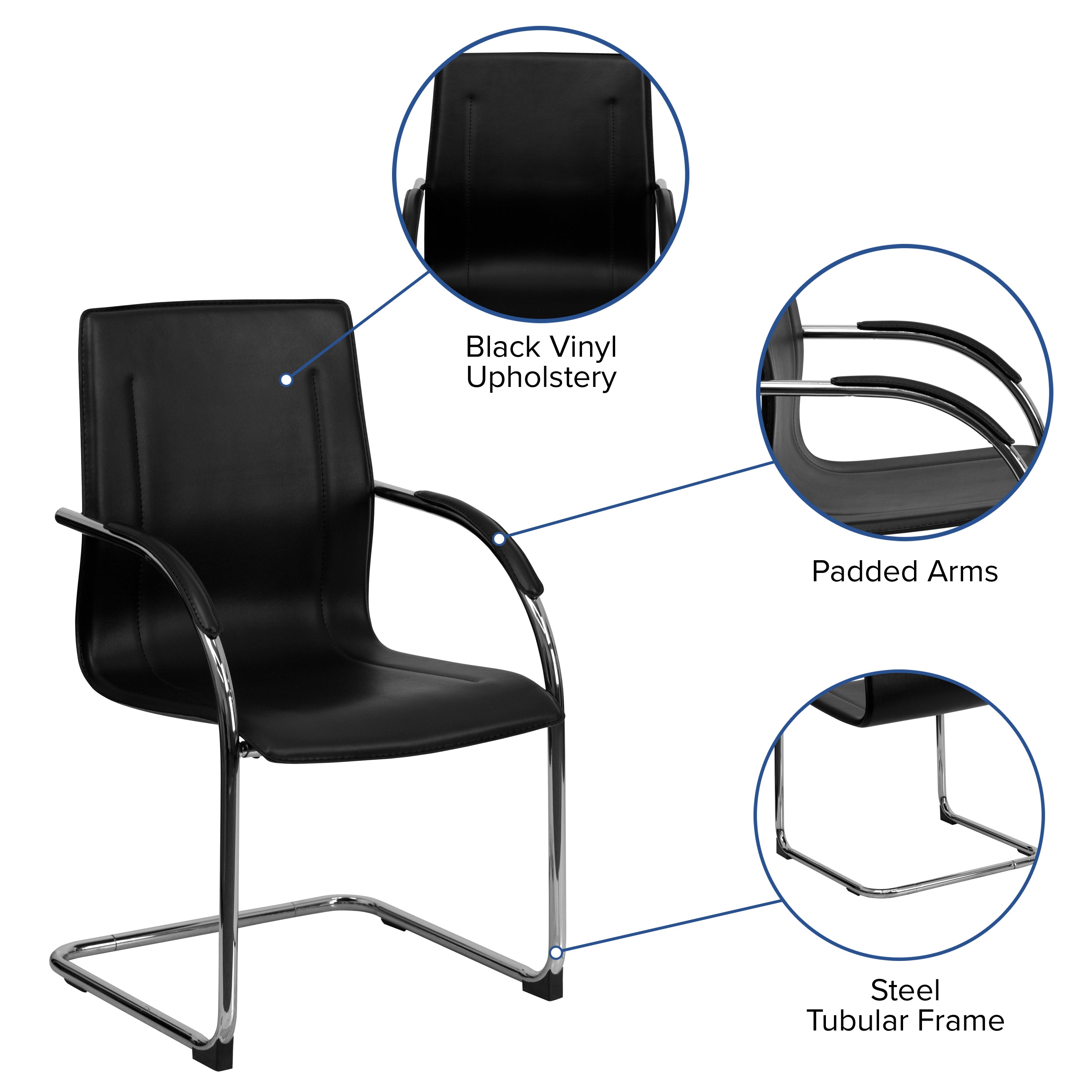 Vinyl Side Reception Chair with Chrome Sled Base