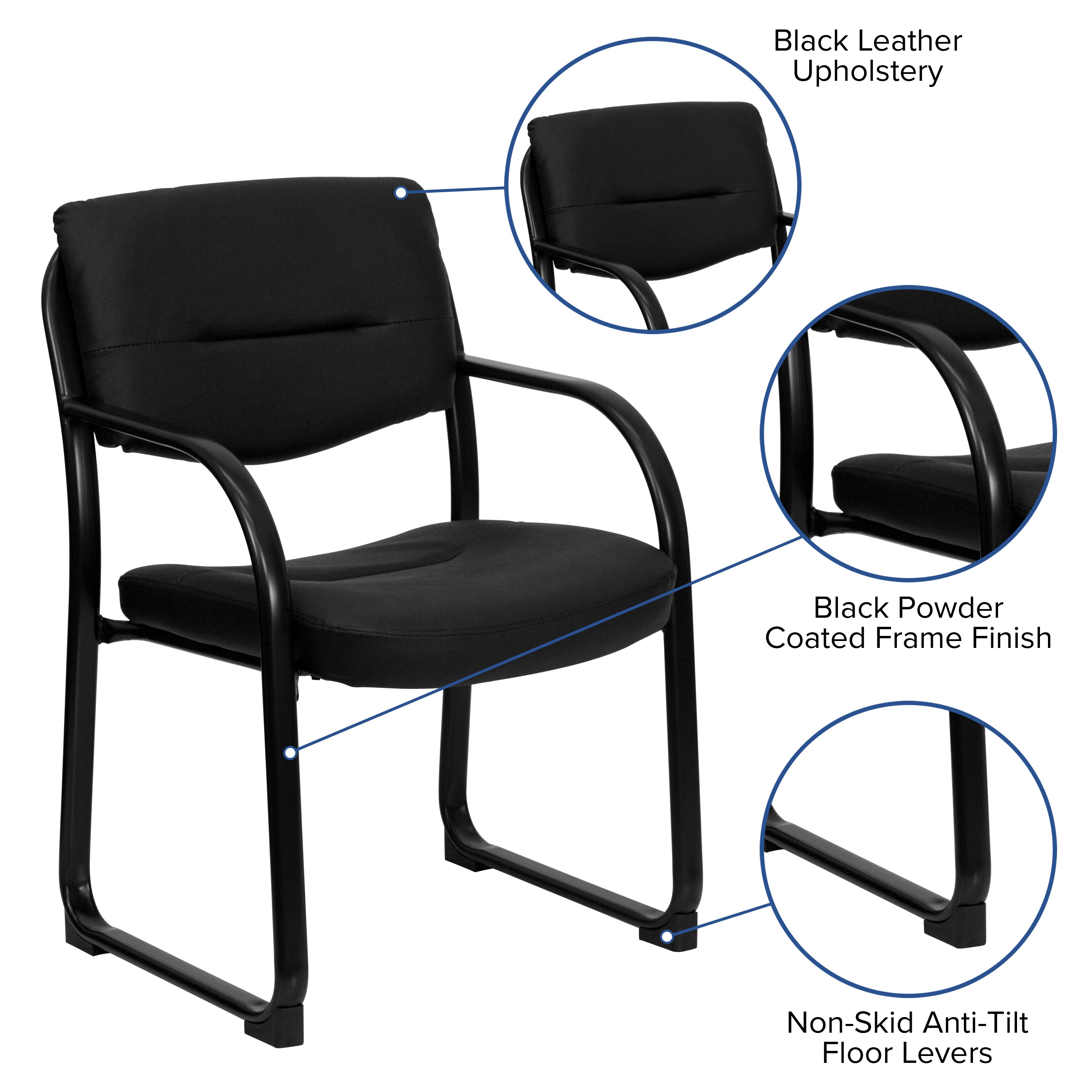 LeatherSoft Executive Side Reception Chair with Sled Base-Office Chair-Flash Furniture-Wall2Wall Furnishings