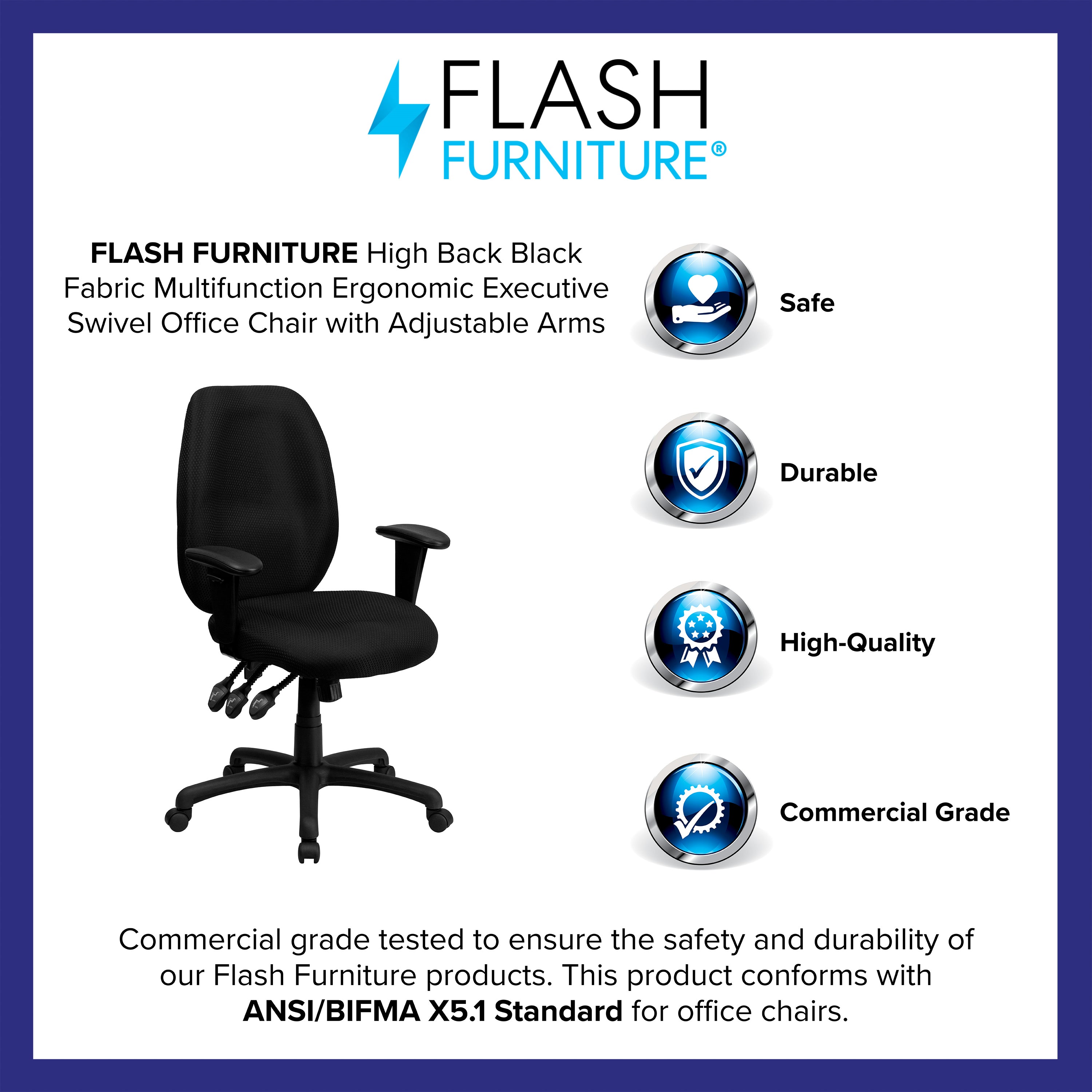 High Back Fabric Multifunction Ergonomic Executive Swivel Office Chair with Adjustable Arms-Office Chair-Flash Furniture-Wall2Wall Furnishings