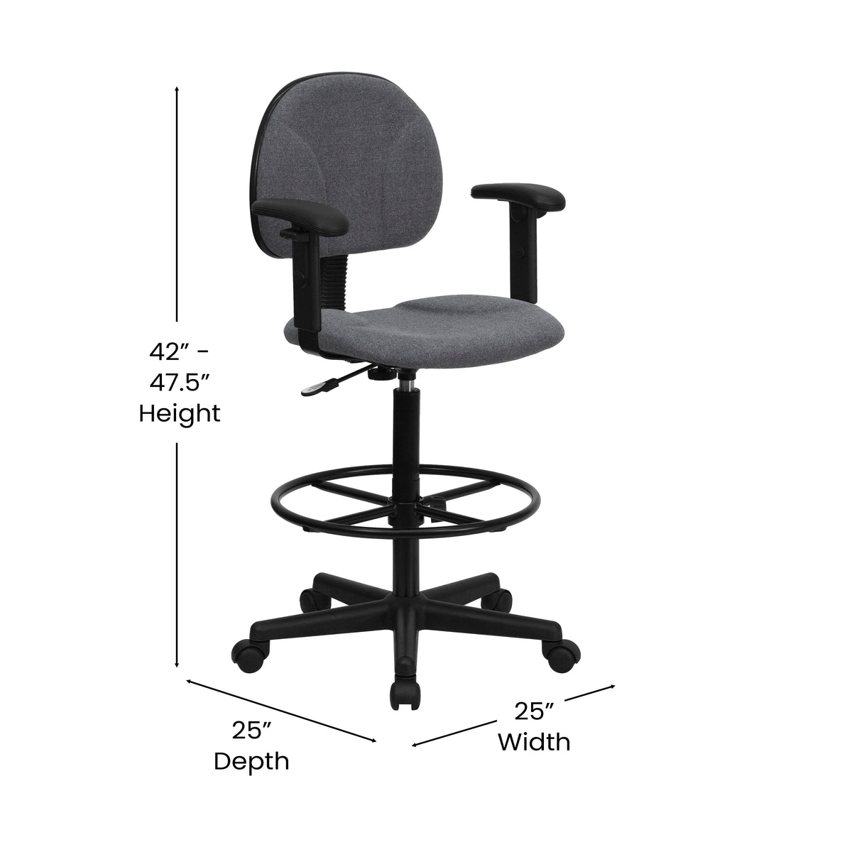 Fabric Drafting Chair with Adjustable Arms (Cylinders: 22.5''-27''H or 26''-30.5''H)