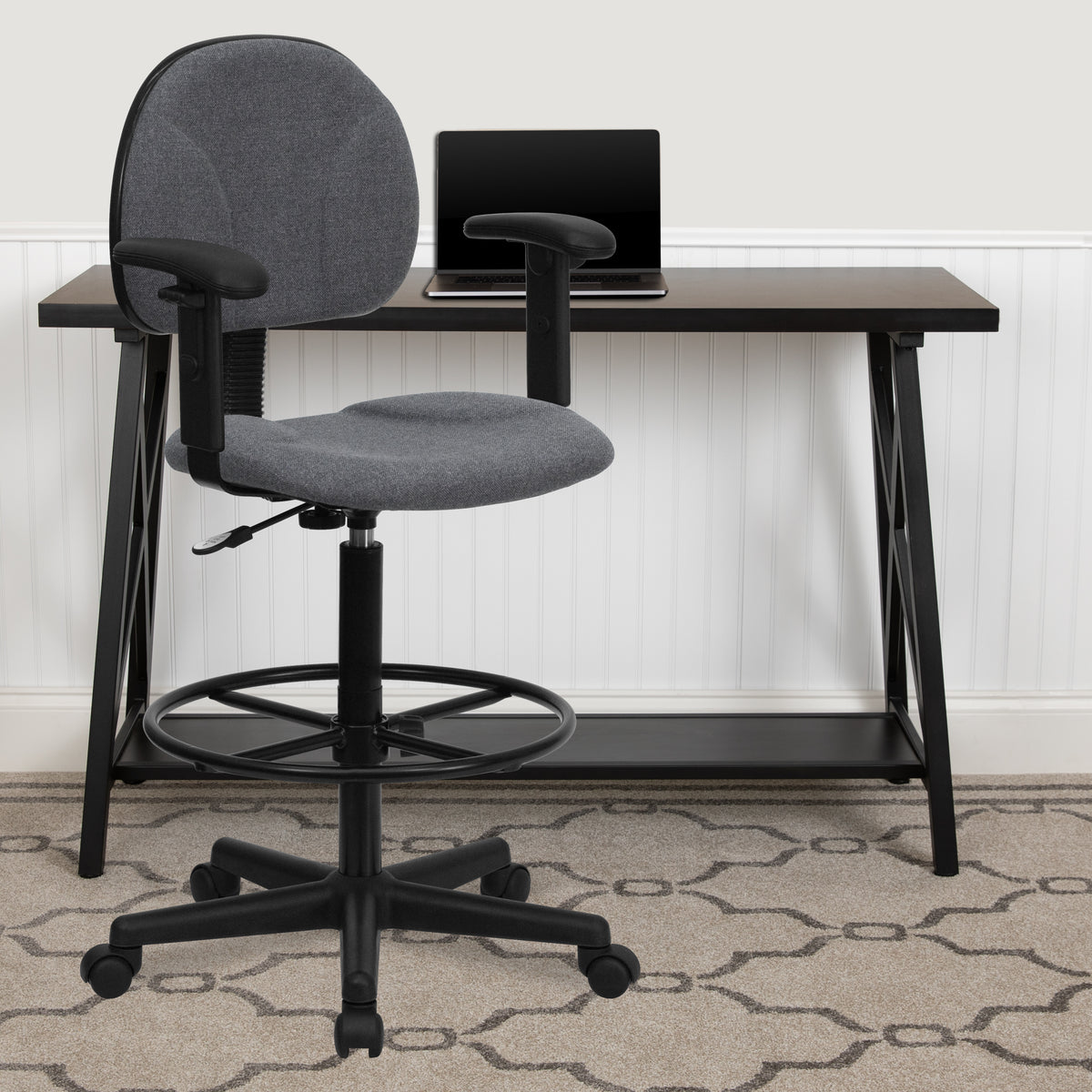 Fabric Drafting Chair with Adjustable Arms (Cylinders: 22.5''-27''H or 26''-30.5''H)