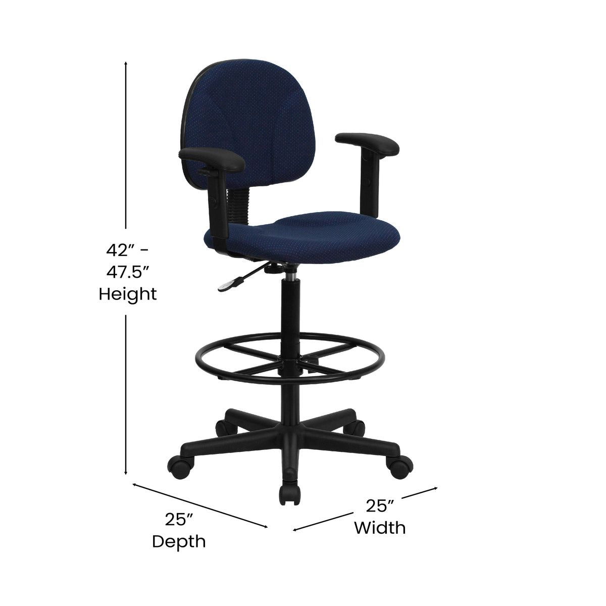 Fabric Drafting Chair with Adjustable Arms (Cylinders: 22.5''-27''H or 26''-30.5''H)