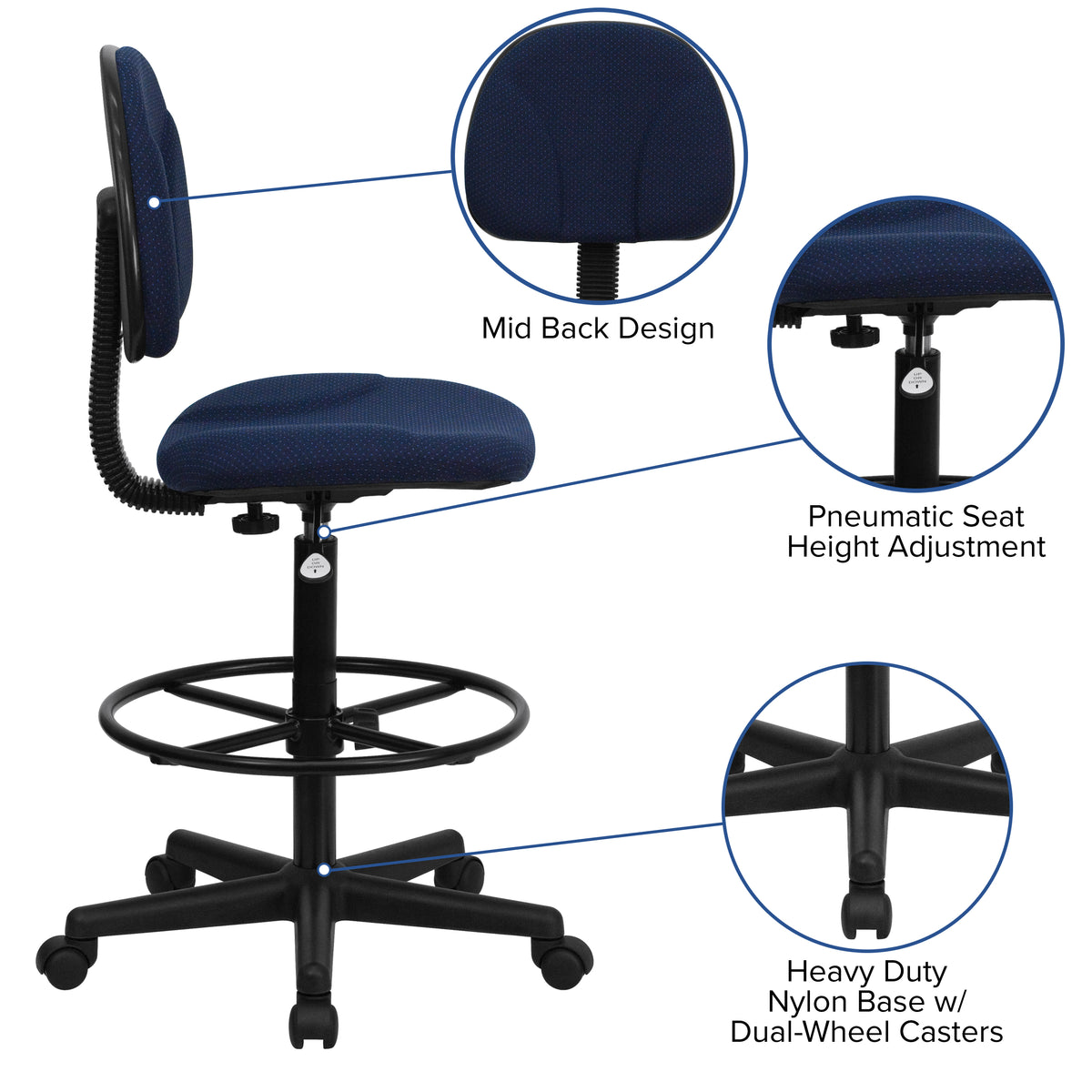 Bruce Adjustable Height Drafting Chair with Adjustable Foot Ring