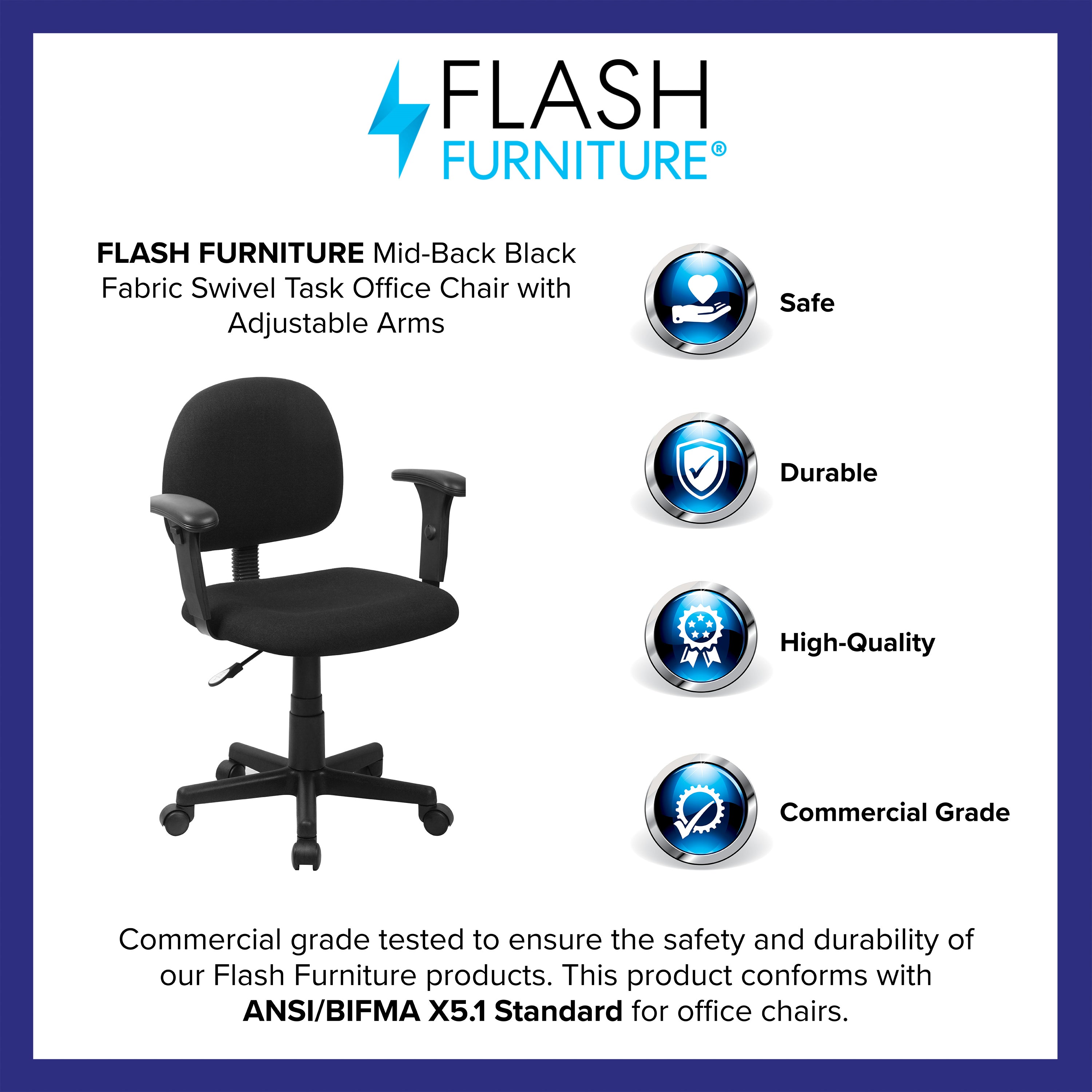 Mid-Back Fabric Swivel Task Office Chair with Adjustable Arms-Task Office Chair-Flash Furniture-Wall2Wall Furnishings