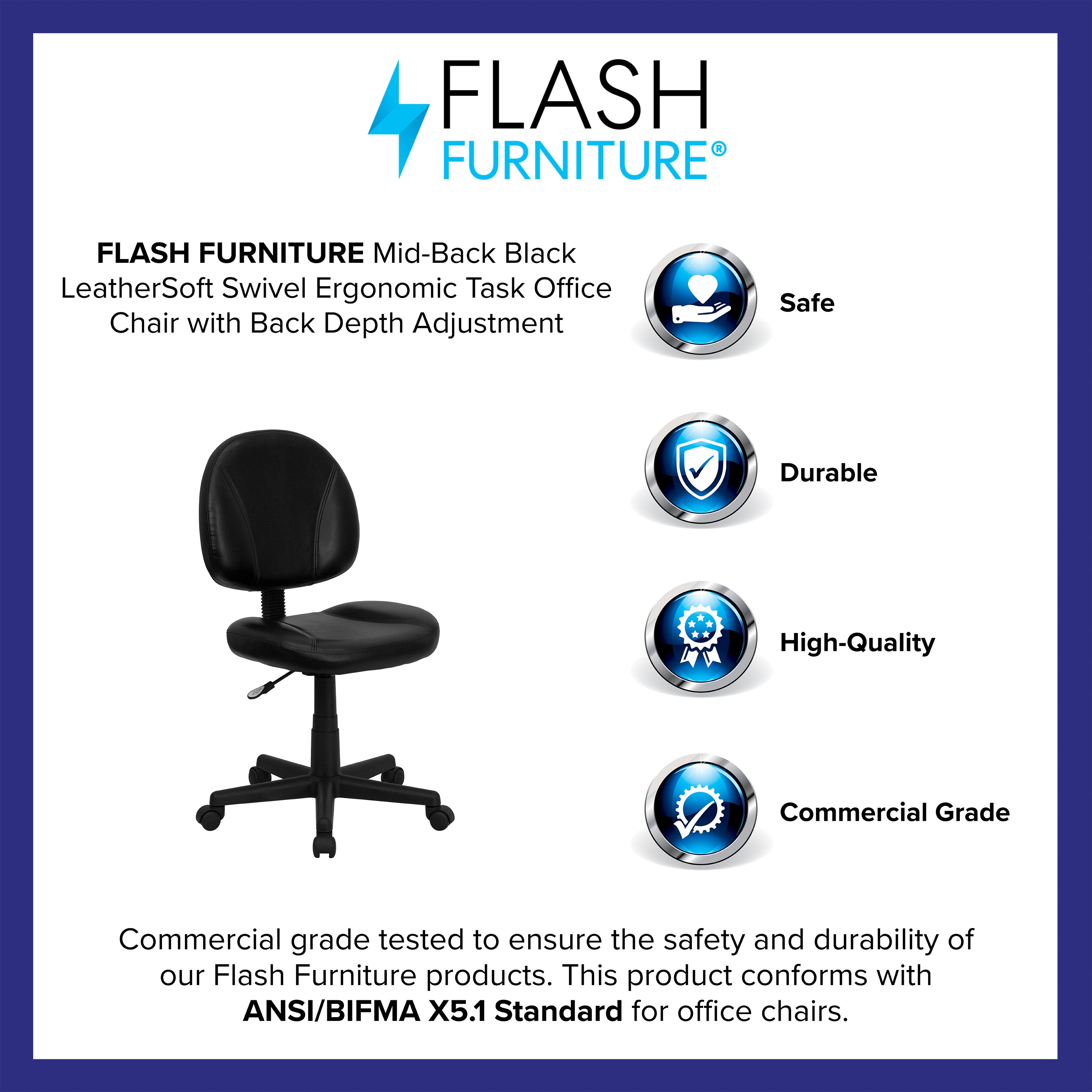 Mid-Back LeatherSoft Swivel Ergonomic Task Office Chair with Back Depth Adjustment-Office Chair-Flash Furniture-Wall2Wall Furnishings