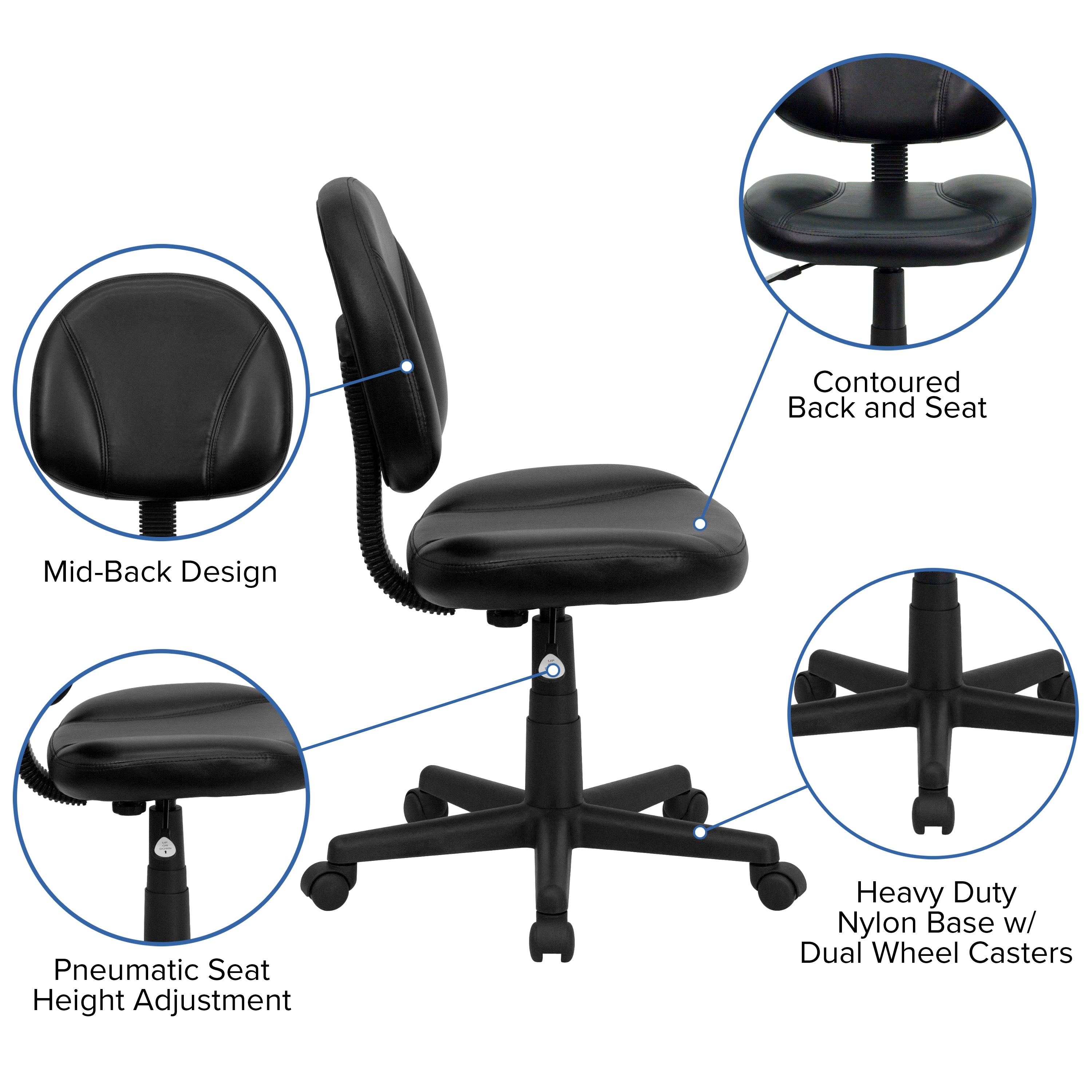 Mid-Back LeatherSoft Swivel Ergonomic Task Office Chair with Back Depth Adjustment