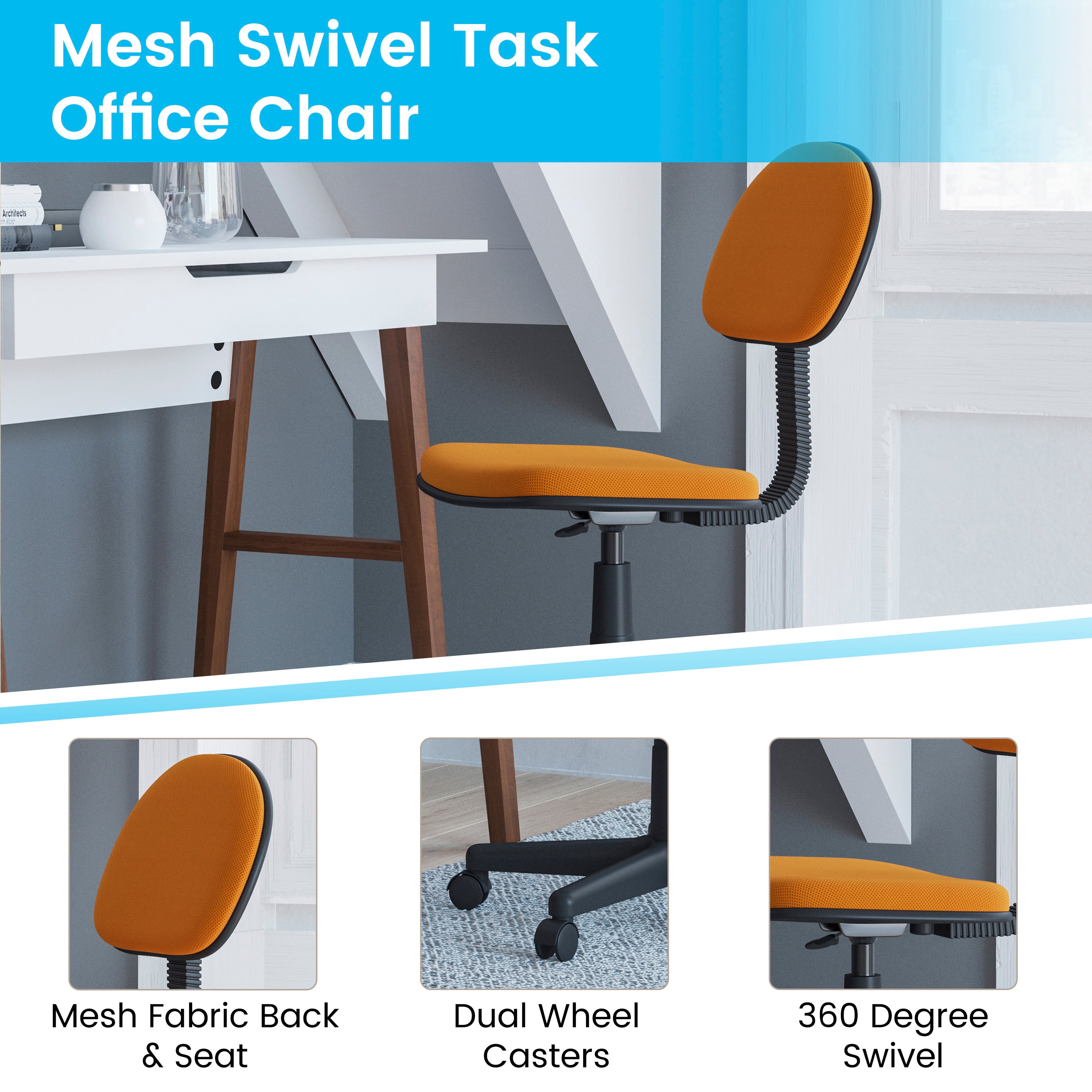 Low Back Adjustable Student Swivel Task Office Chair with Padded Mesh Seat and Back - Homeschool Study Chair-Mesh Task Office Chair-Flash Furniture-Wall2Wall Furnishings